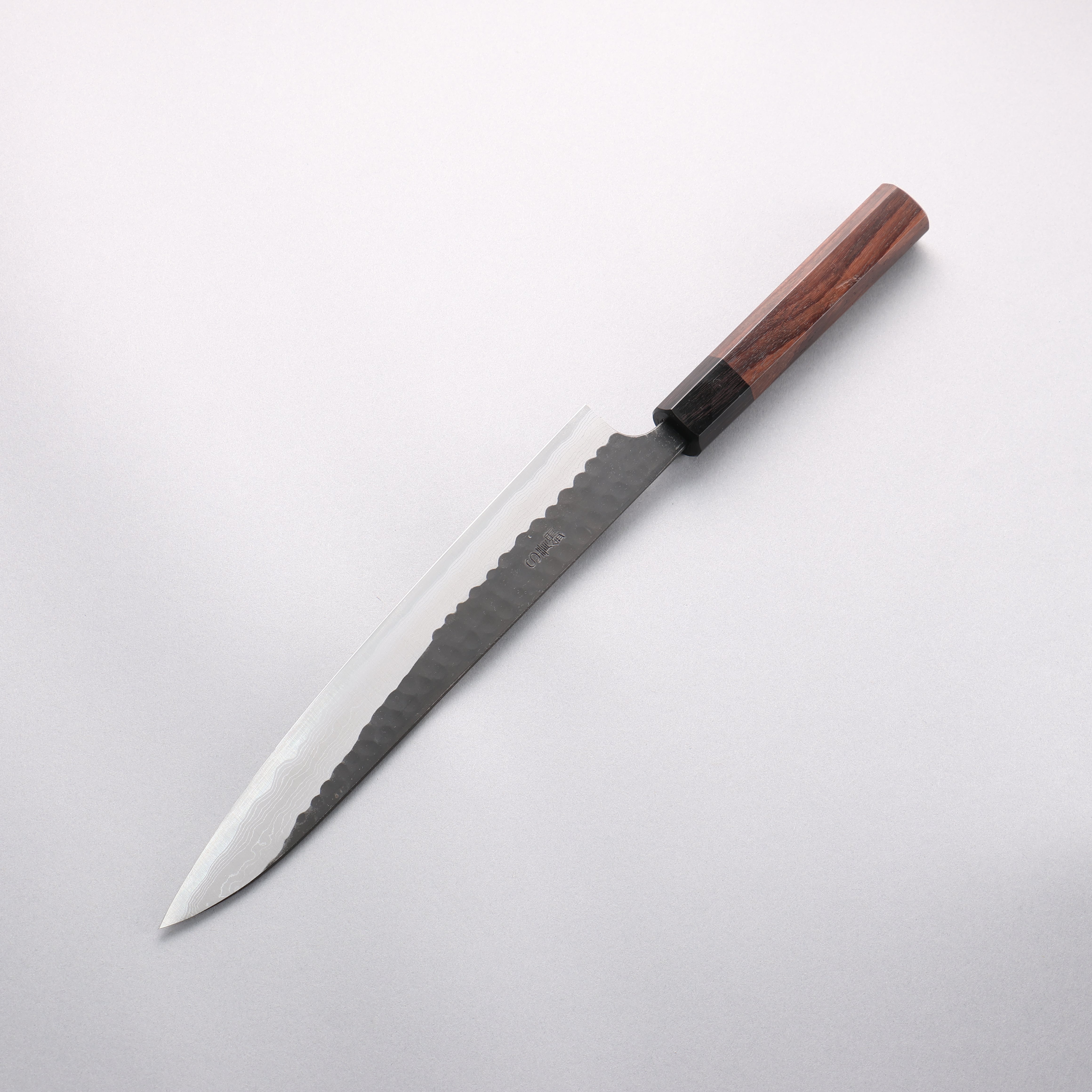 Nao Yamamoto Blue Super Kurouchi Hammered Damascus Yanagiba 240mm Rosewood Handle - Seisuke Knife