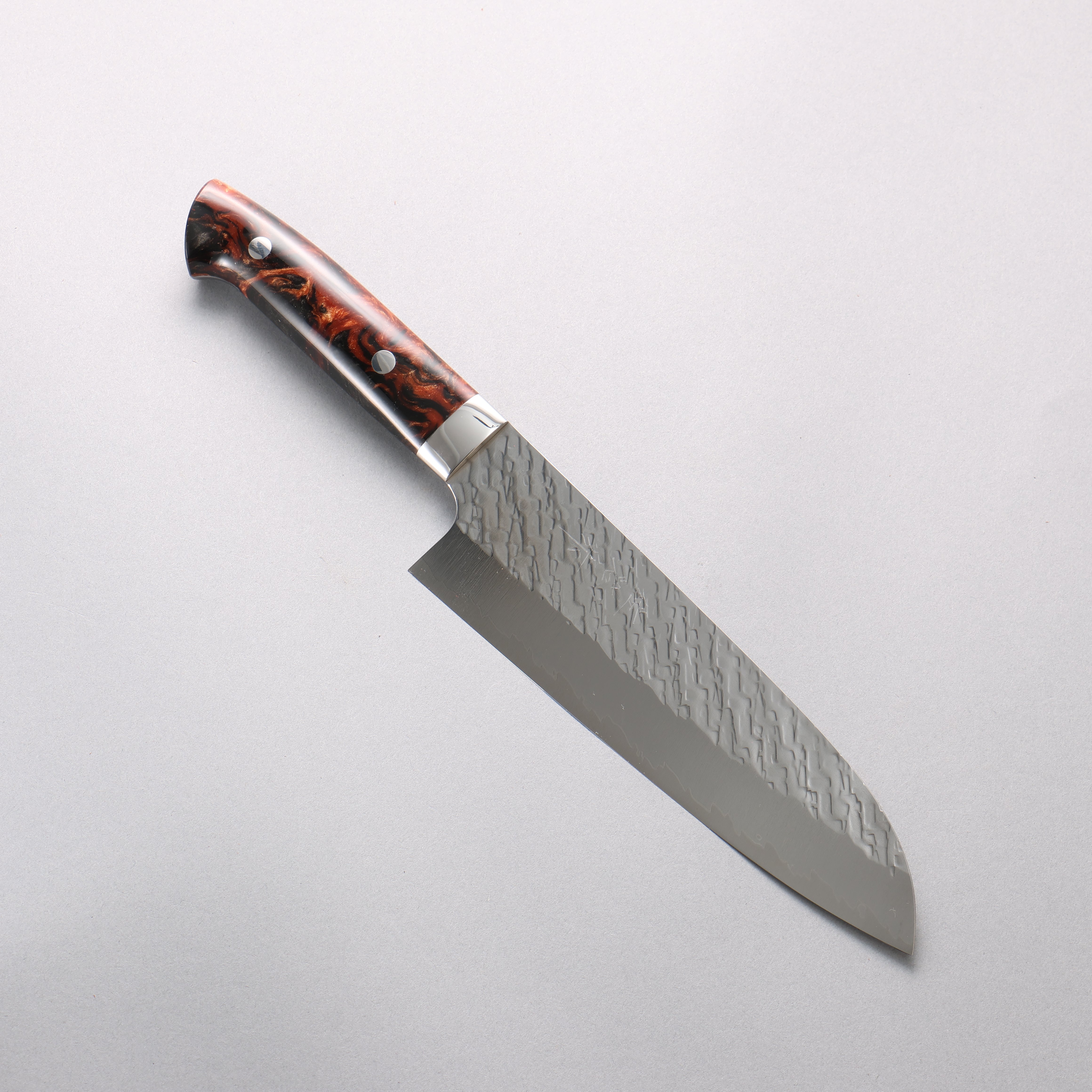 Takeshi Saji SPG STRIX Hammered Migaki Finished Santoku 180mm Brown Black Acrylic Handle - Seisuke Knife