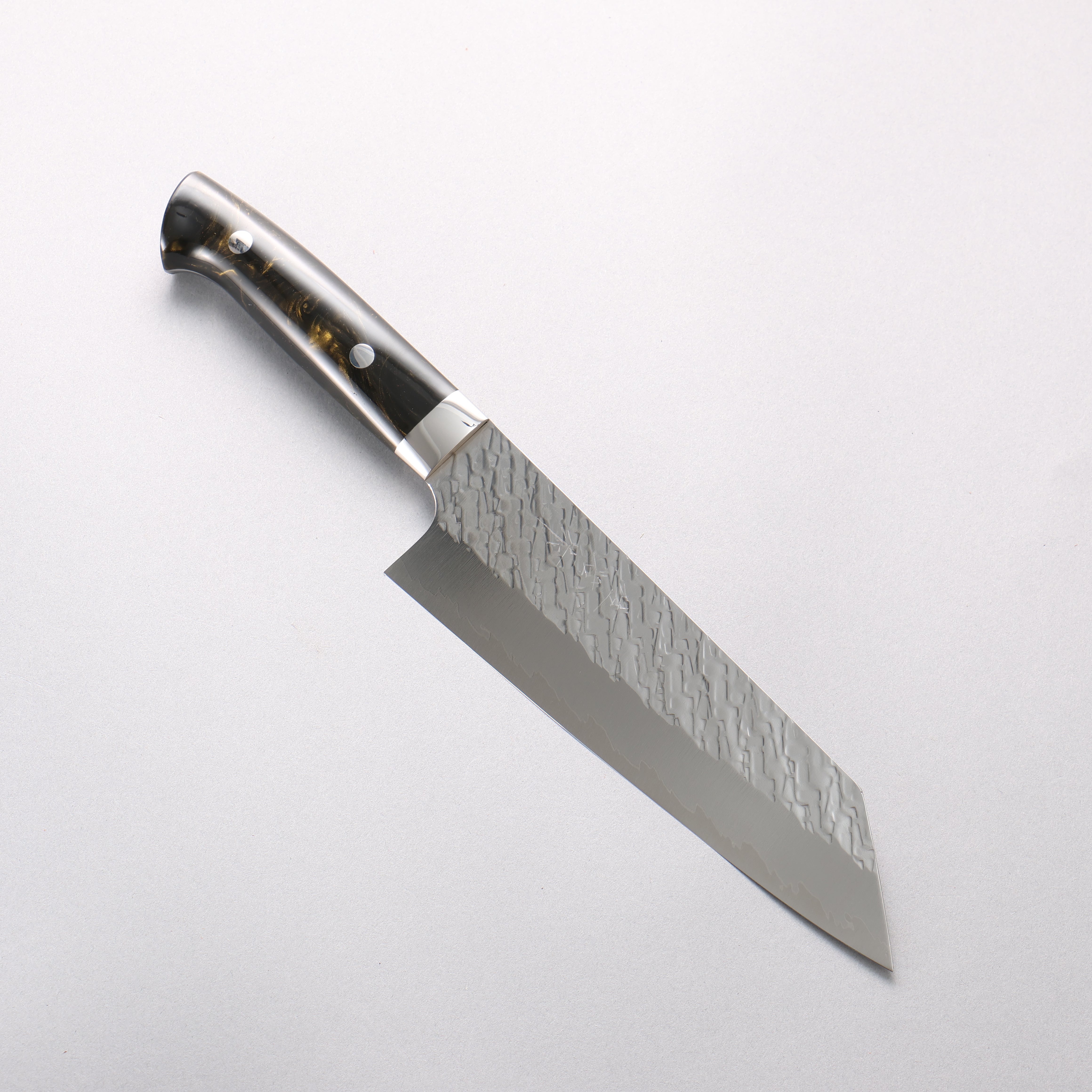 Takeshi Saji SPG STRIX Hammered Migaki Finished Bunka 180mm Black Gold Acrylic Handle - Seisuke Knife