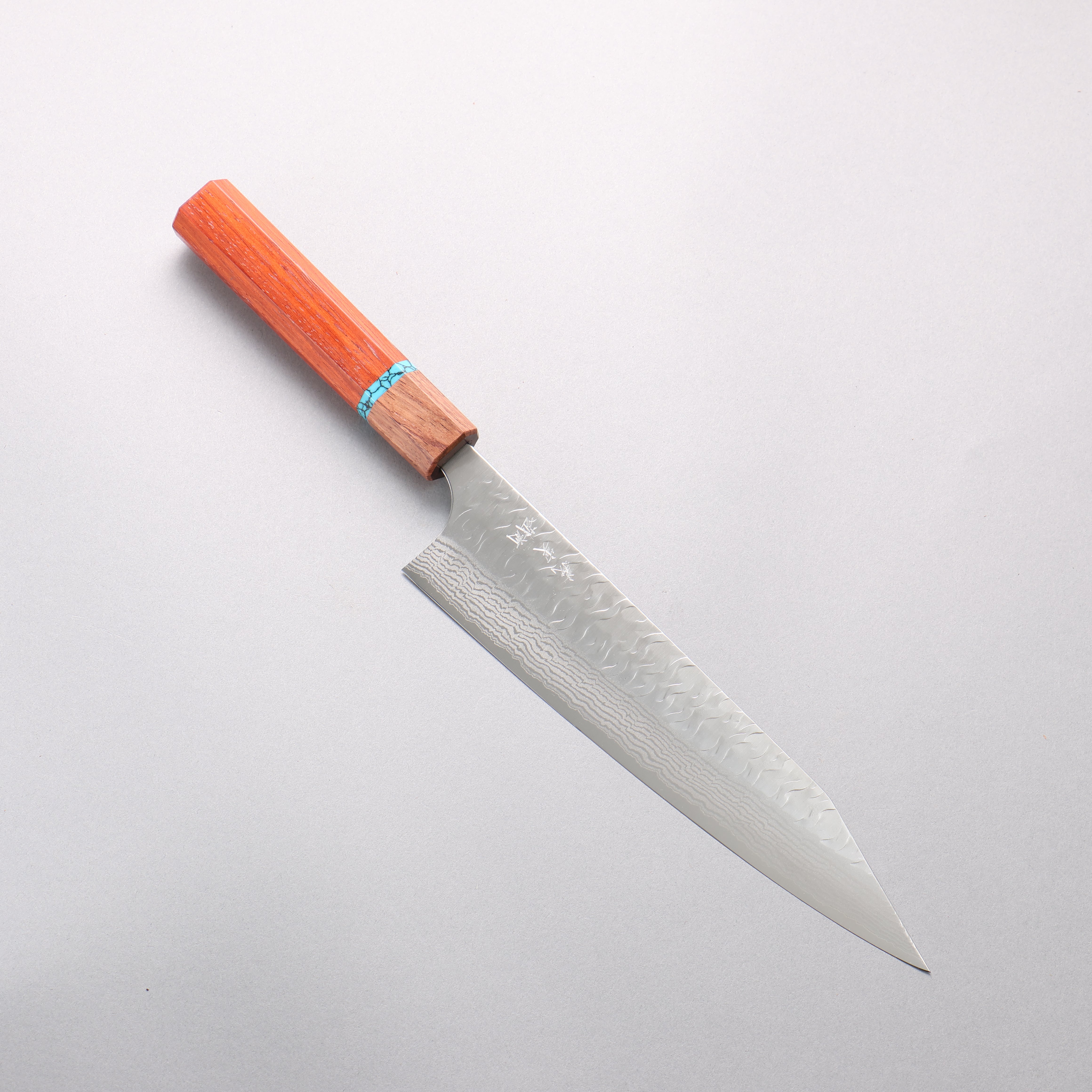 Yoshimi Kato Nami VG-XEOS Hammered Damascus Kiritsuke Gyuto 210mm Padoauk(Turquoise Ring) Handle - Seisuke Knife