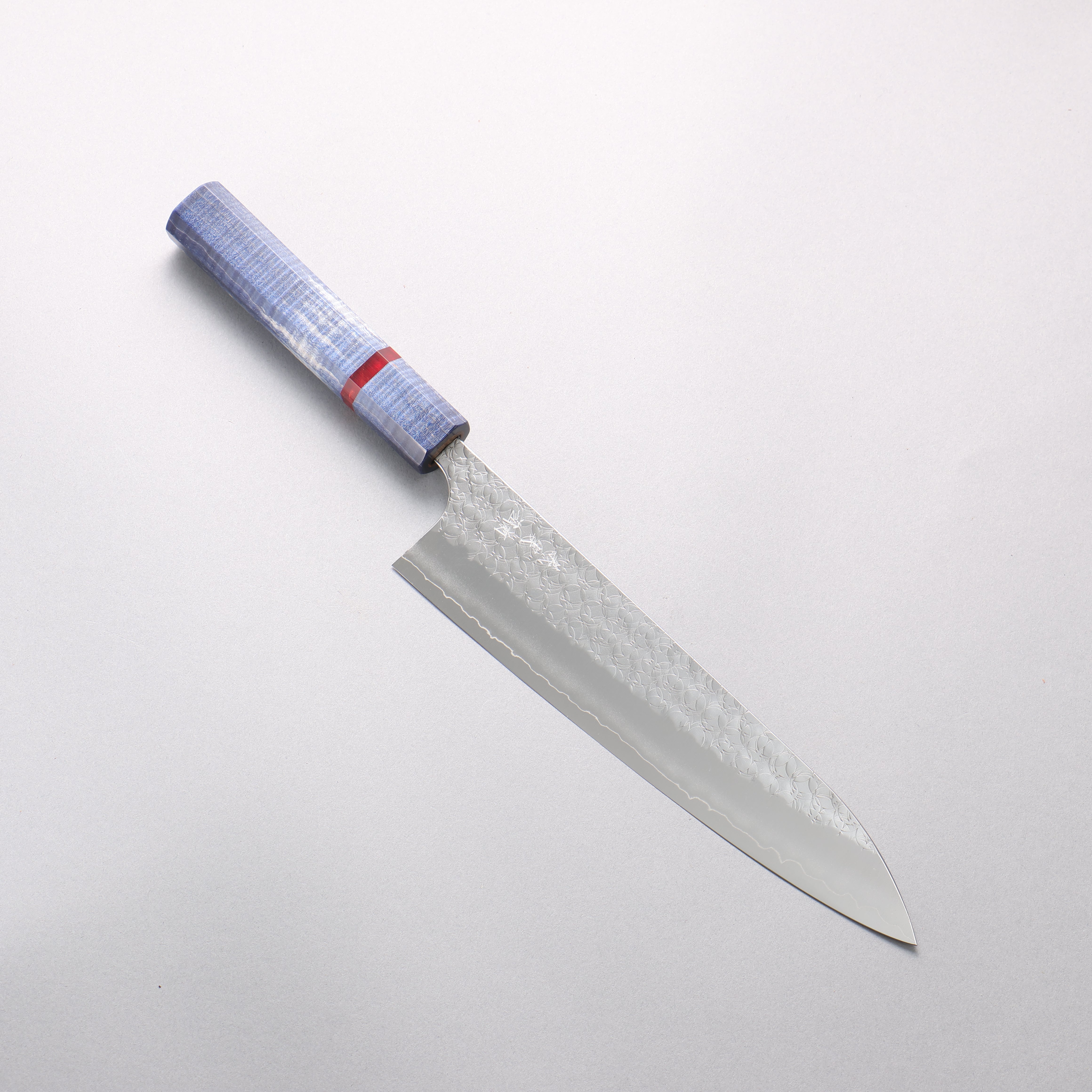 Yoshimi Kato Minamo SG2 Hammered Gyuto 210mm Blue Stabilized Wood (With Red Ring) Handle - Seisuke Knife
