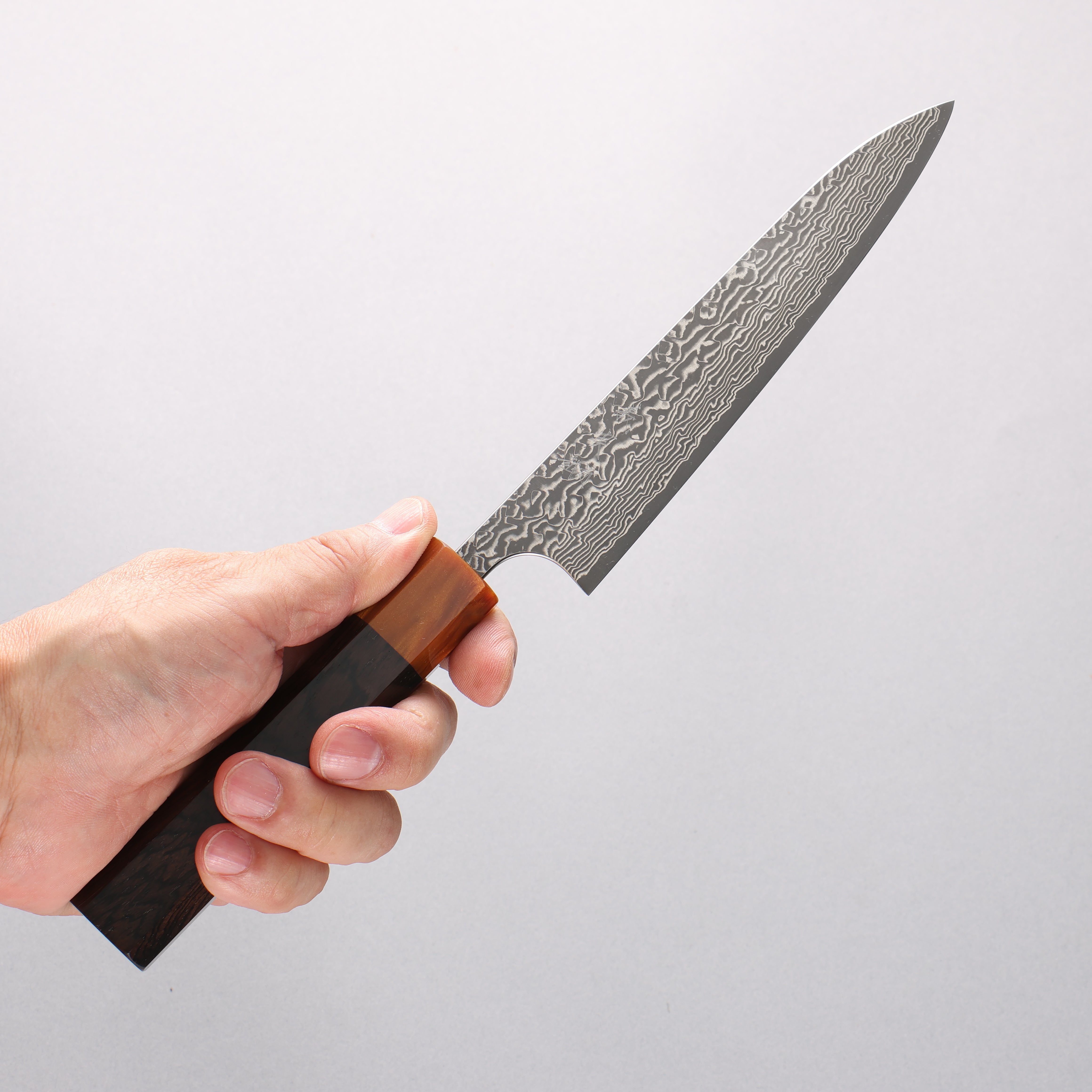 Yoshimi Kato SG2 Black Damascus Petty-Utility 150mm Ebony (ferrule: Orange Resin) Handle - Seisuke Knife