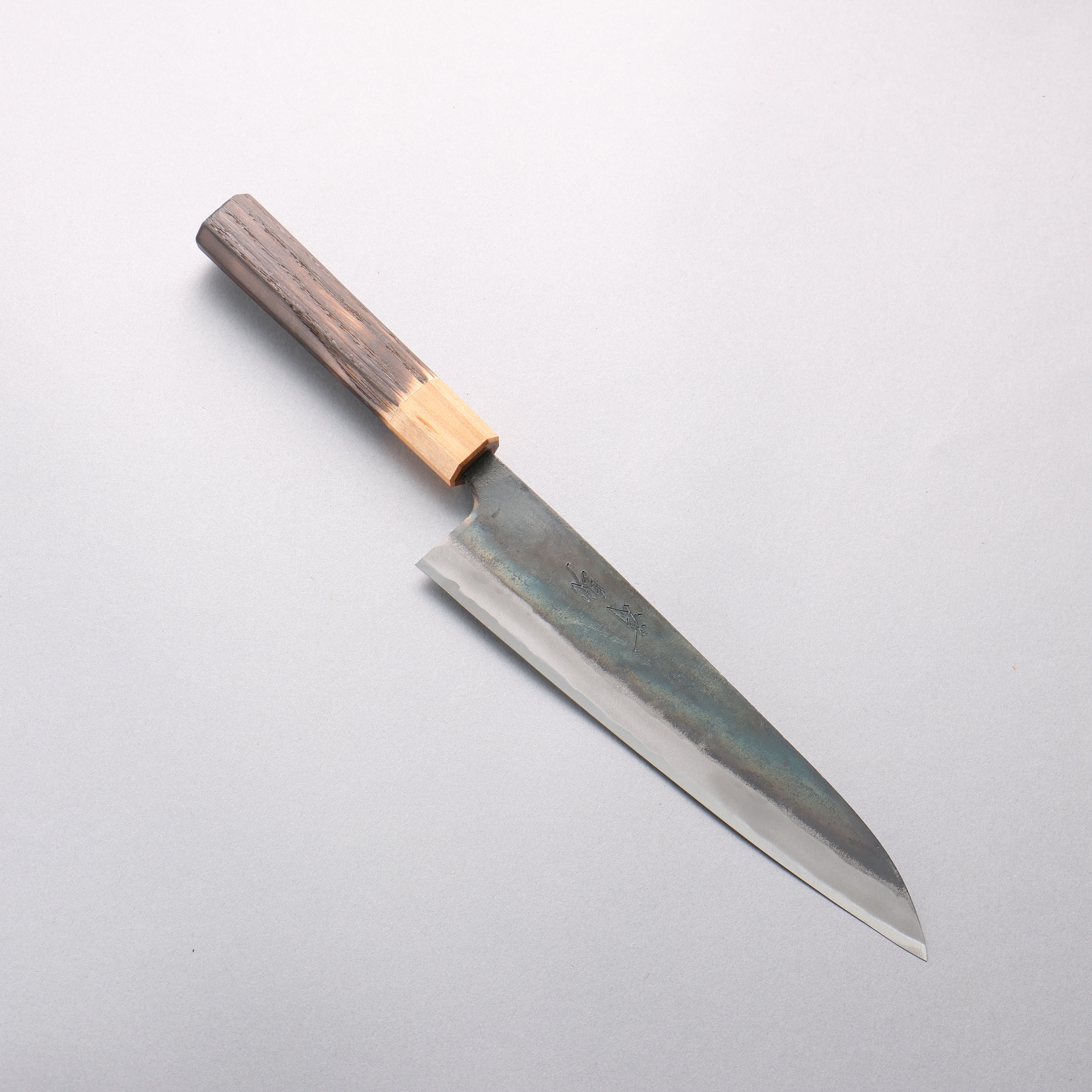 Seisuke Blue Steel No.1 Black Finished Gyuto 210mm Burnt Chestnut (ferrule: Cherry Wood) Handle - Seisuke Knife
