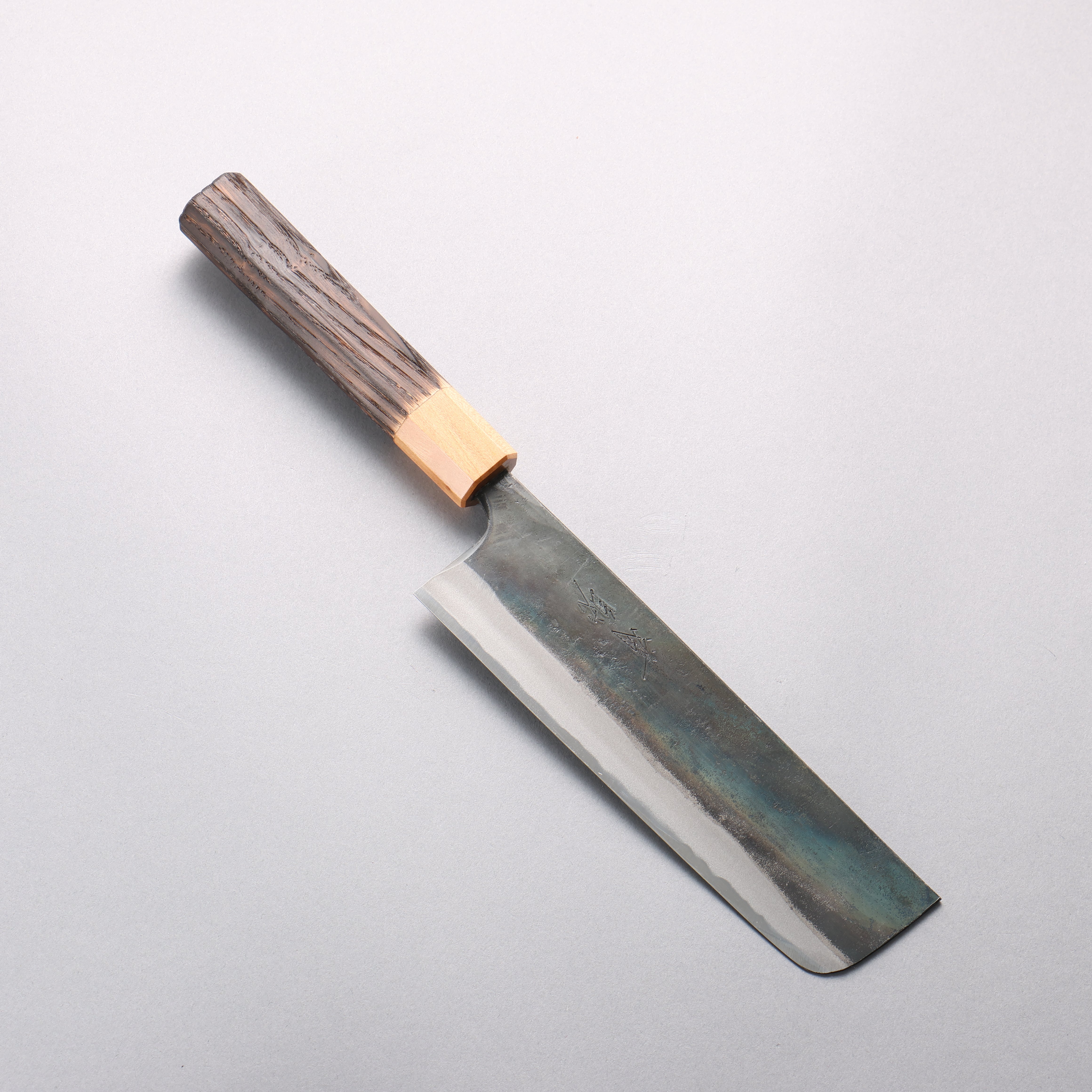 Seisuke Blue Steel No.1 Black Finished Nakiri 165mm Burnt Chestnut (ferrule: Cherry Wood) Handle - Seisuke Knife