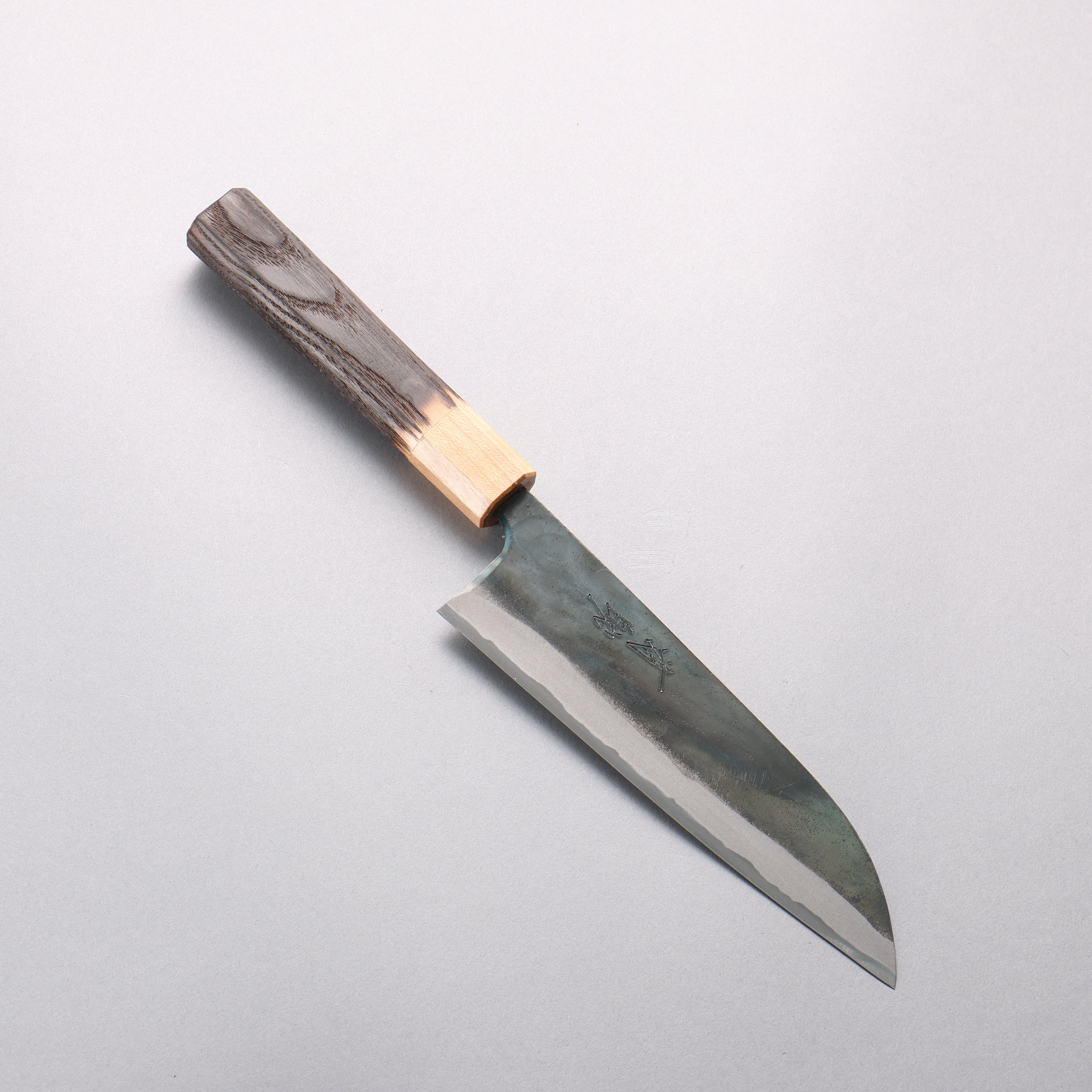 Seisuke Blue Steel No.1 Black Finished Santoku 165mm Burnt Chestnut & Cherry Wood Handle - Seisuke Knife