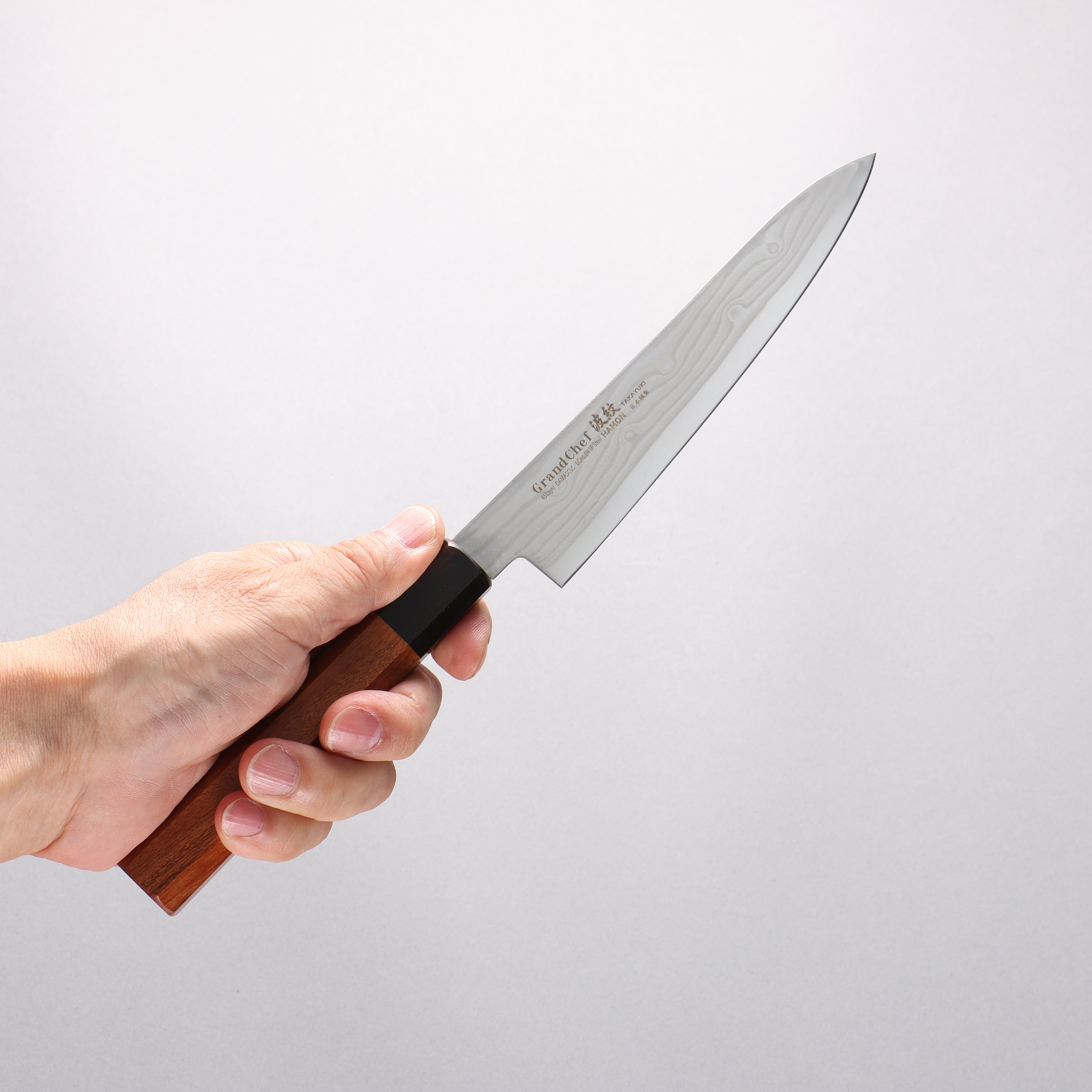 Sakai Takayuki Grand Chef Hamon Böhler SP Steel 45 Layer Damascus Petty-Utility 150mm Rosewood & Black Pakkawood Handle - Seisuke Knife