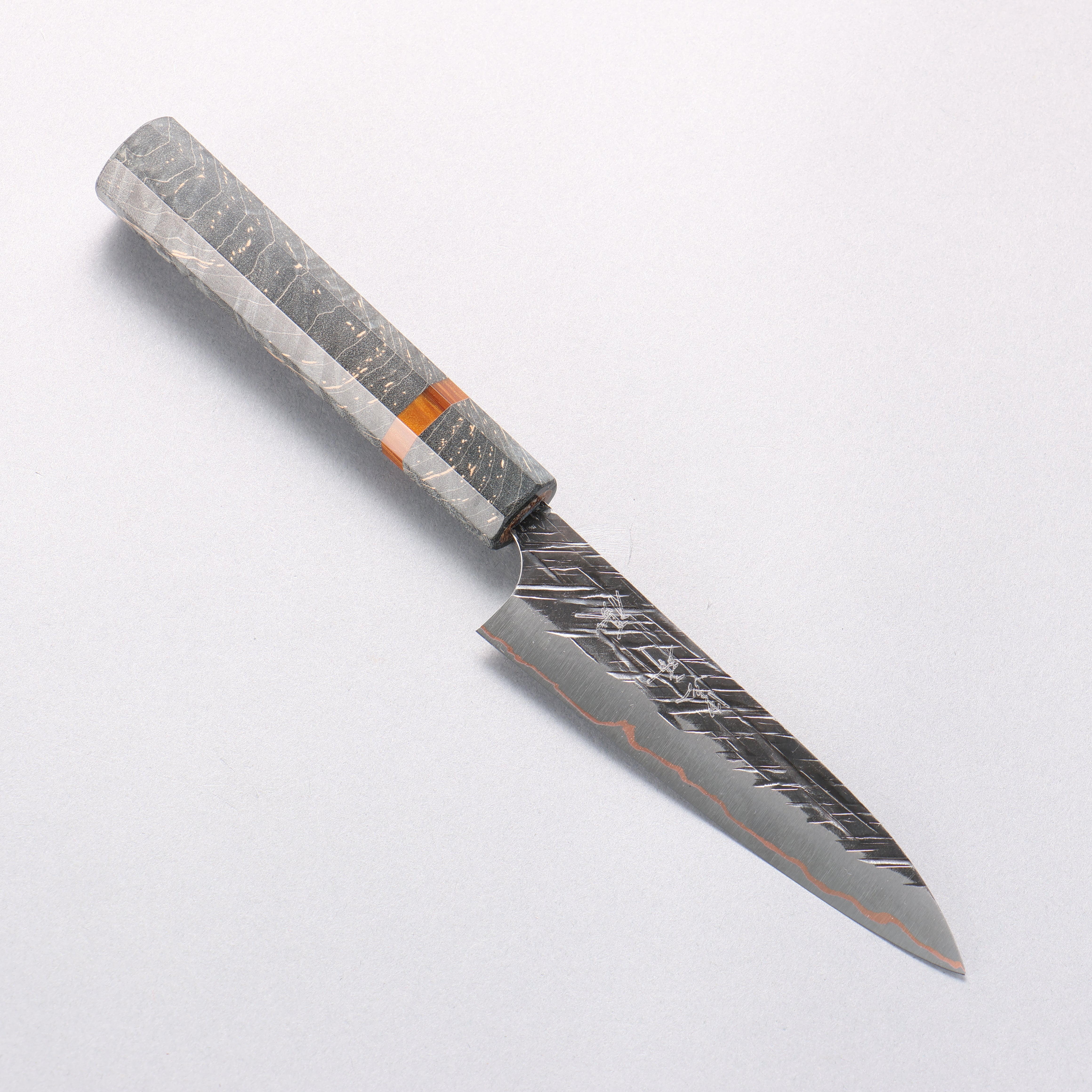 Yu Kurosaki Raijin V-Toku2 Hammered Black Finished Petty-Utility 120mm Stabilized wood (With Acrylic Ring) Handle - Seisuke Knife