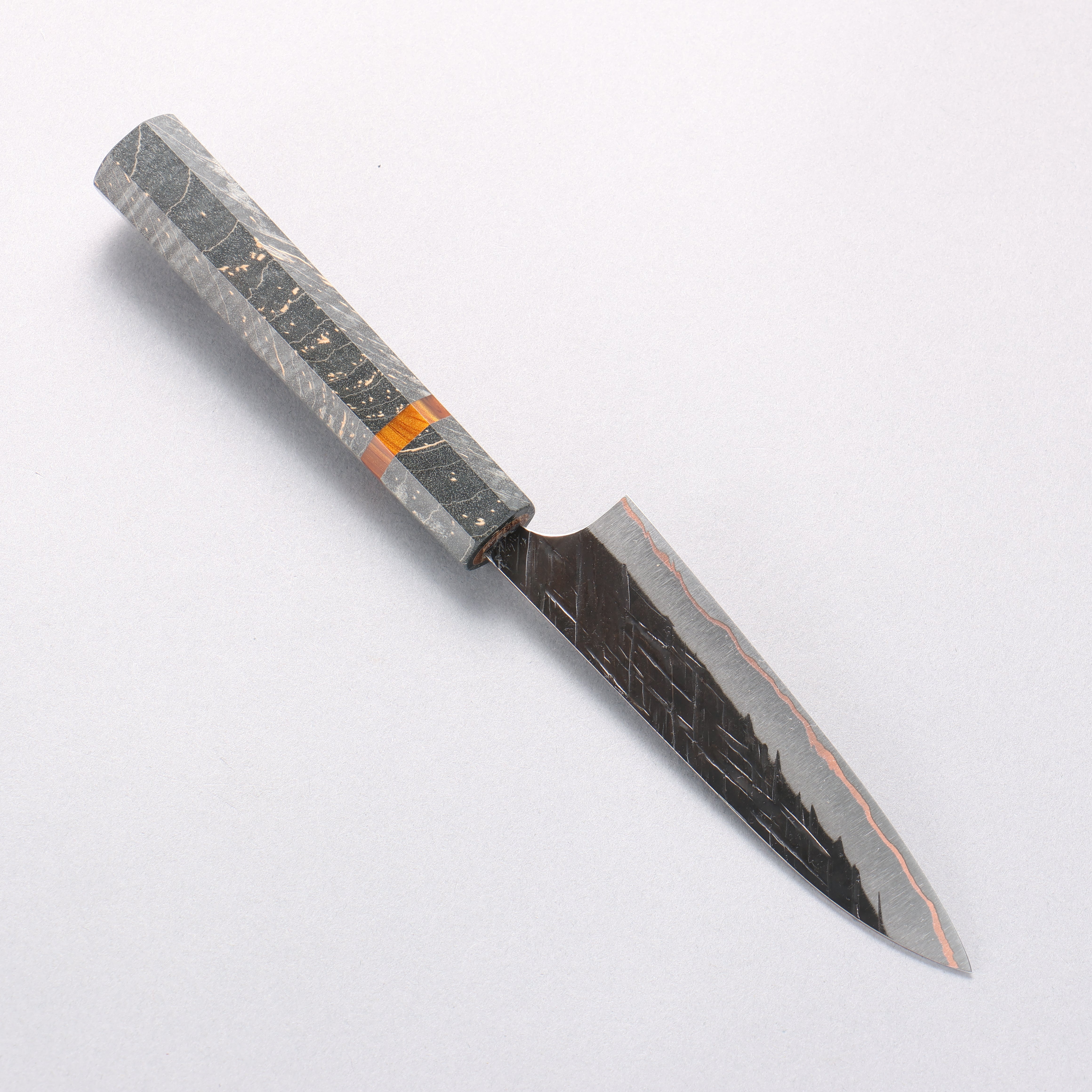 Yu Kurosaki Raijin V-Toku2 Hammered Black Finished Petty-Utility 120mm Stabilized wood (With Acrylic Ring) Handle - Seisuke Knife