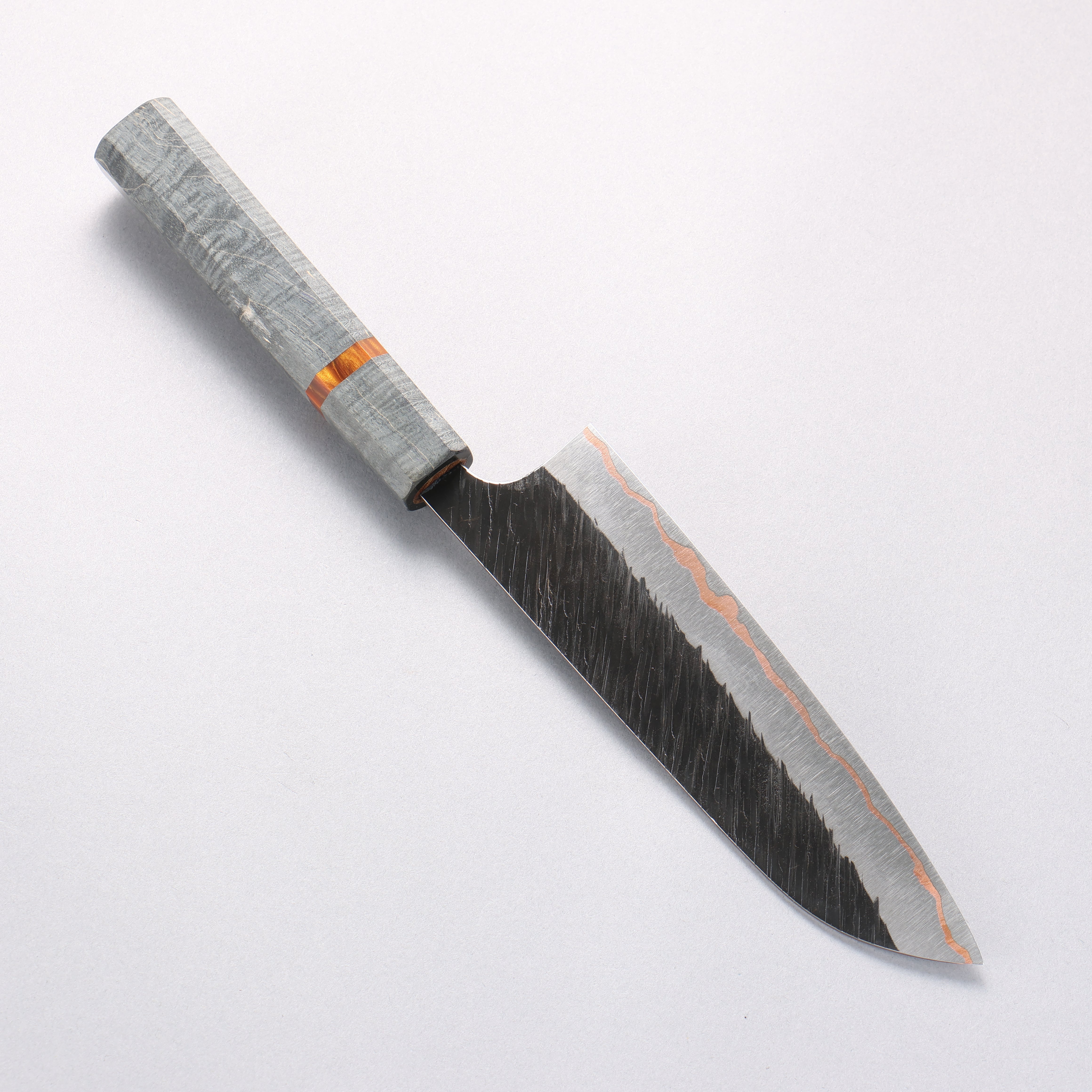 Yu Kurosaki Fujin V-Toku2 Hammered Black Finished Santoku 170mm Stabilized wood (With Acrylic Ring) Handle - Seisuke Knife