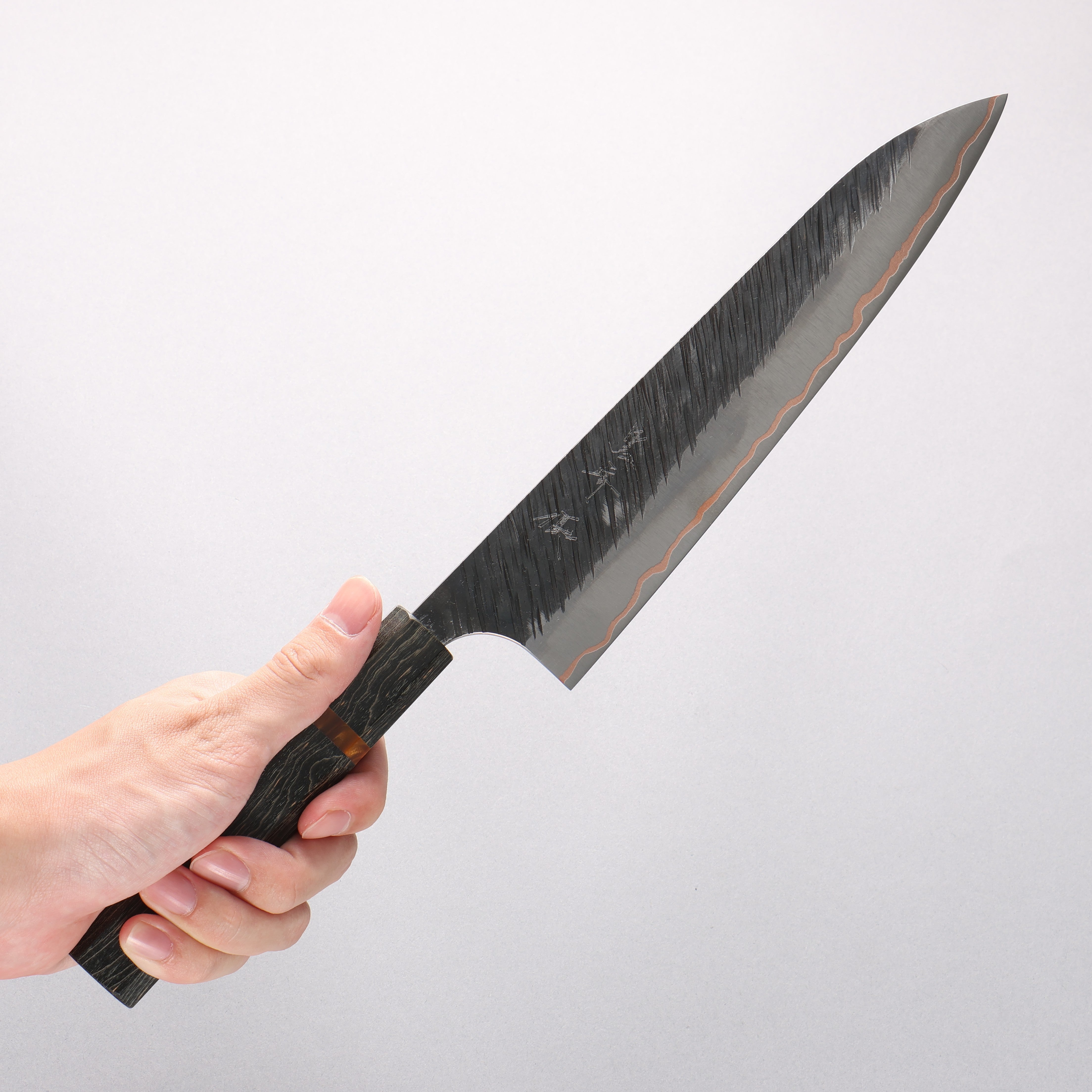 Yu Kurosaki Fujin V-Toku2 Hammered Black Finished Gyuto 210mm Stabilized wood (With Acrylic Ring) Handle - Seisuke Knife
