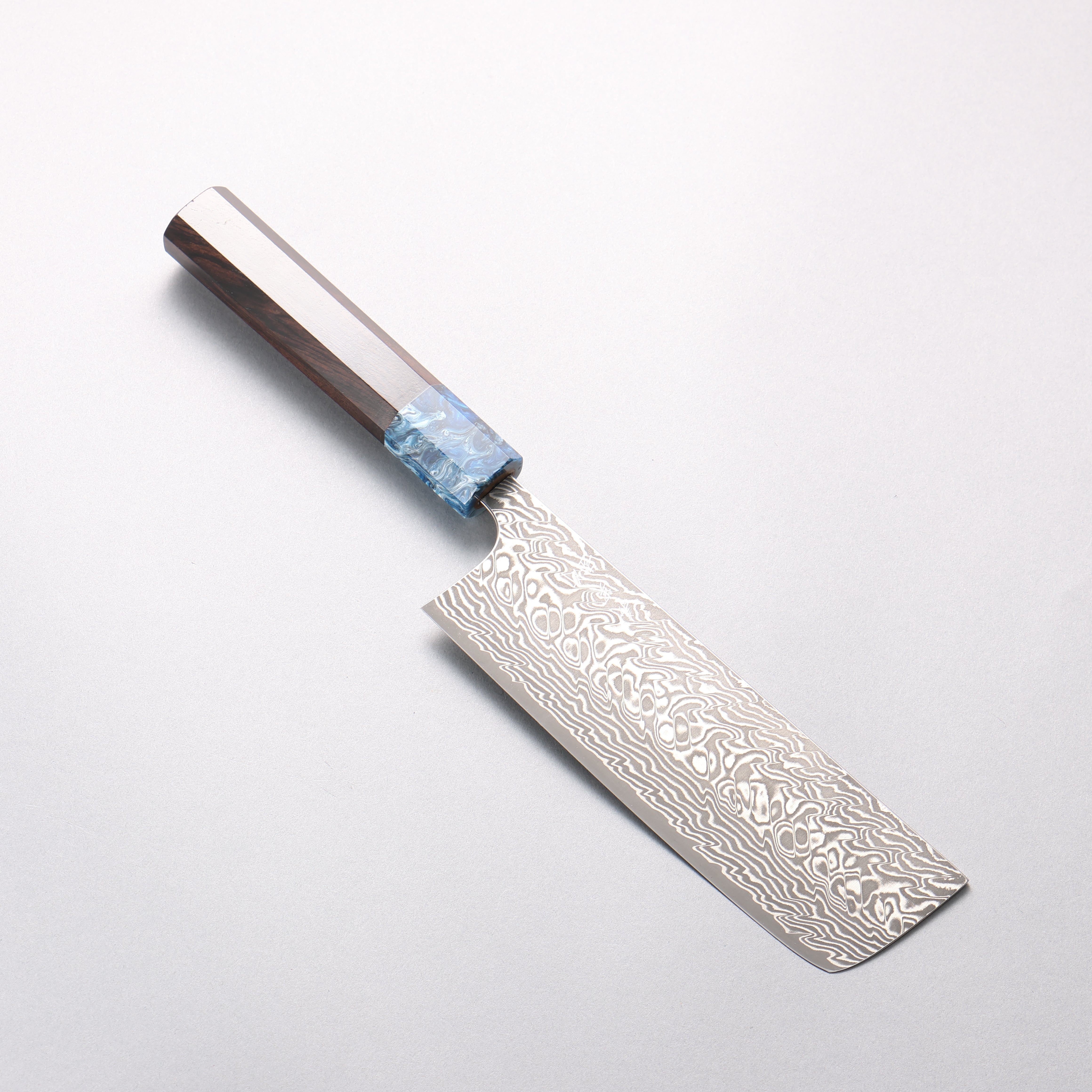 Yoshimi Kato SG2 Black Damascus Nakiri 165mm Ebony Wood & Blue Marble Resin Handle - Seisuke Knife