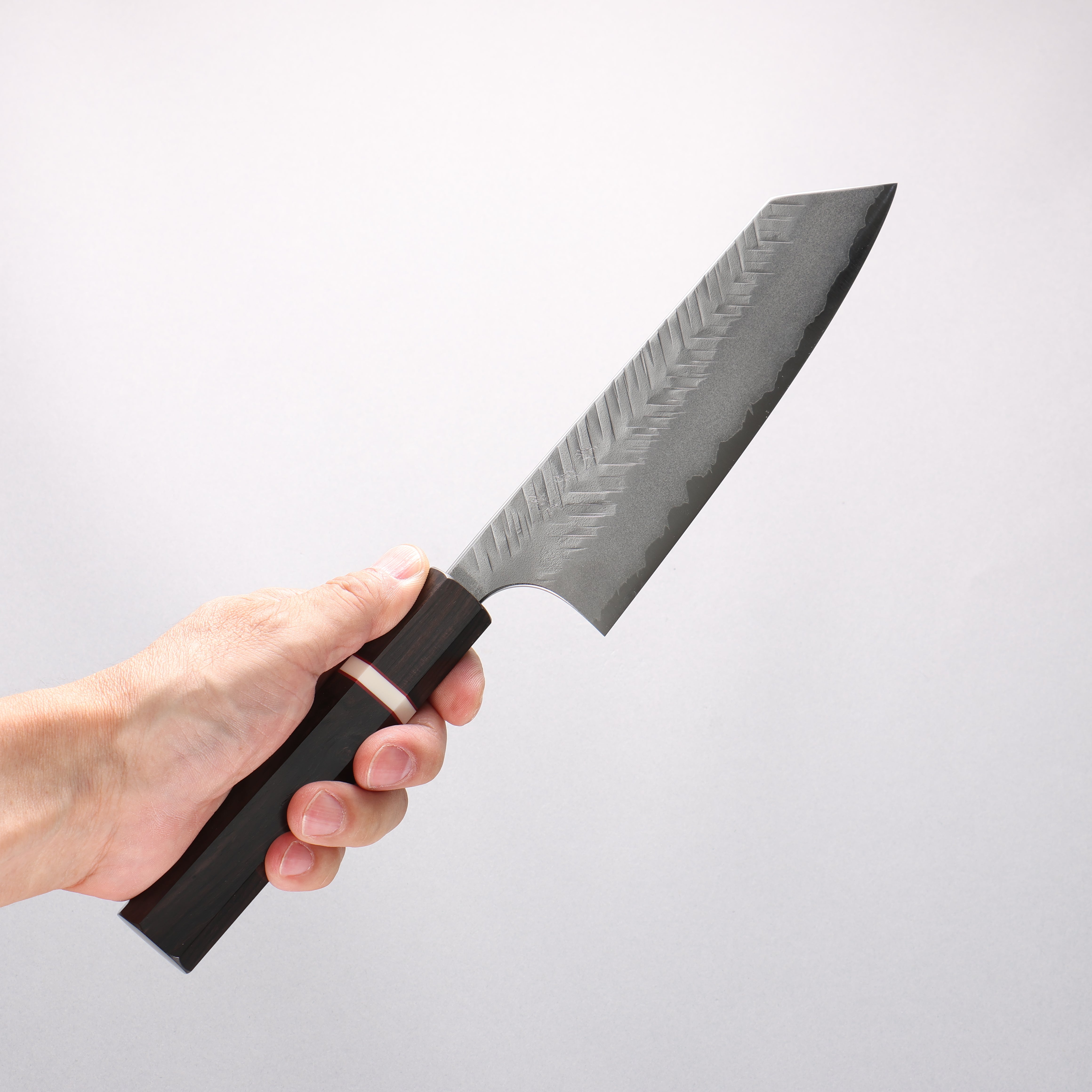 Yoshimi Kato Blue Super Nashiji Hammered (V) Bunka 170mm Ebony Wood(With White Ring) Handle - Seisuke Knife
