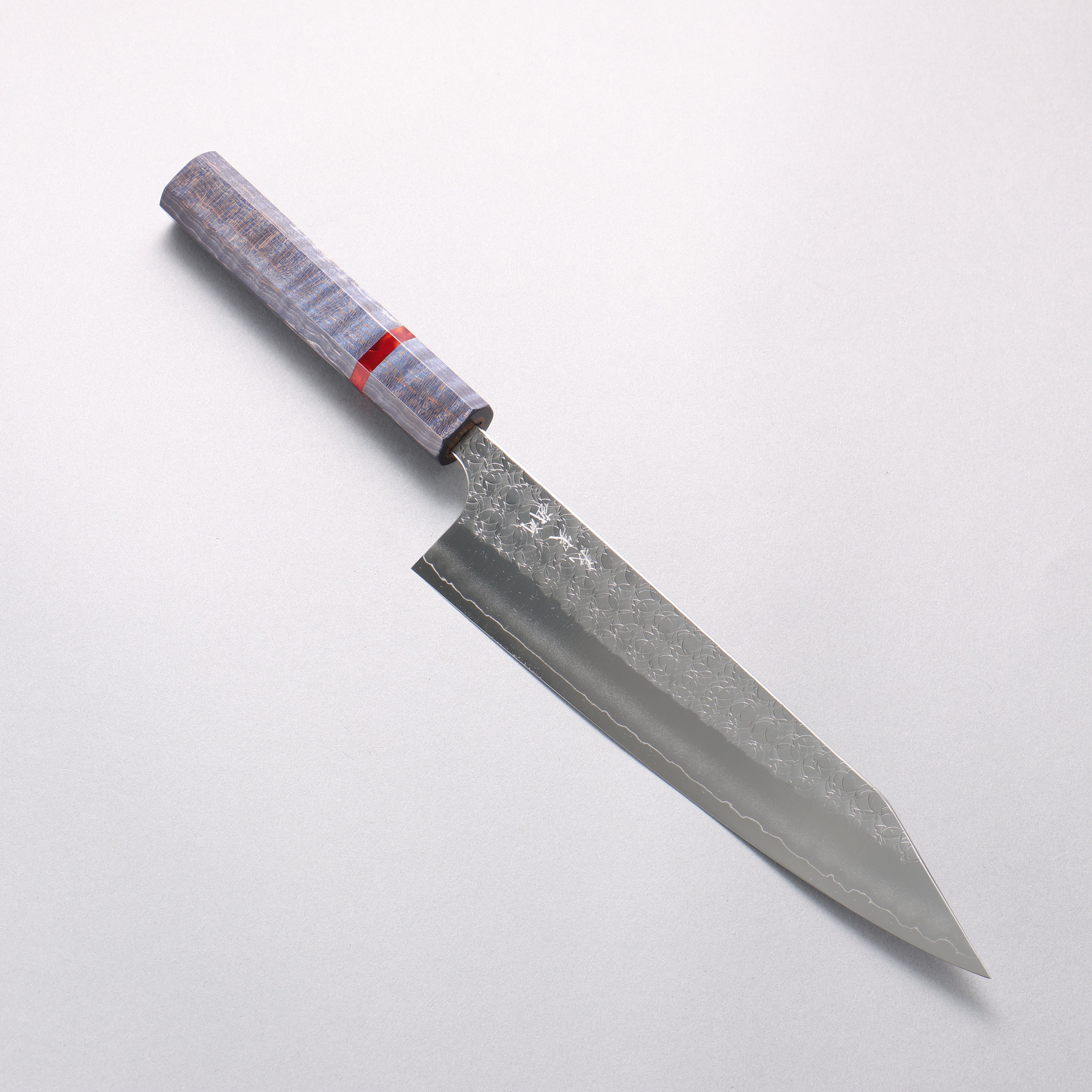 Yoshimi Kato Minamo SG2 Hammered Kiritsuke Gyuto 210mm Blue Stabilized Wood (With Red Ring) Handle - Seisuke Knife