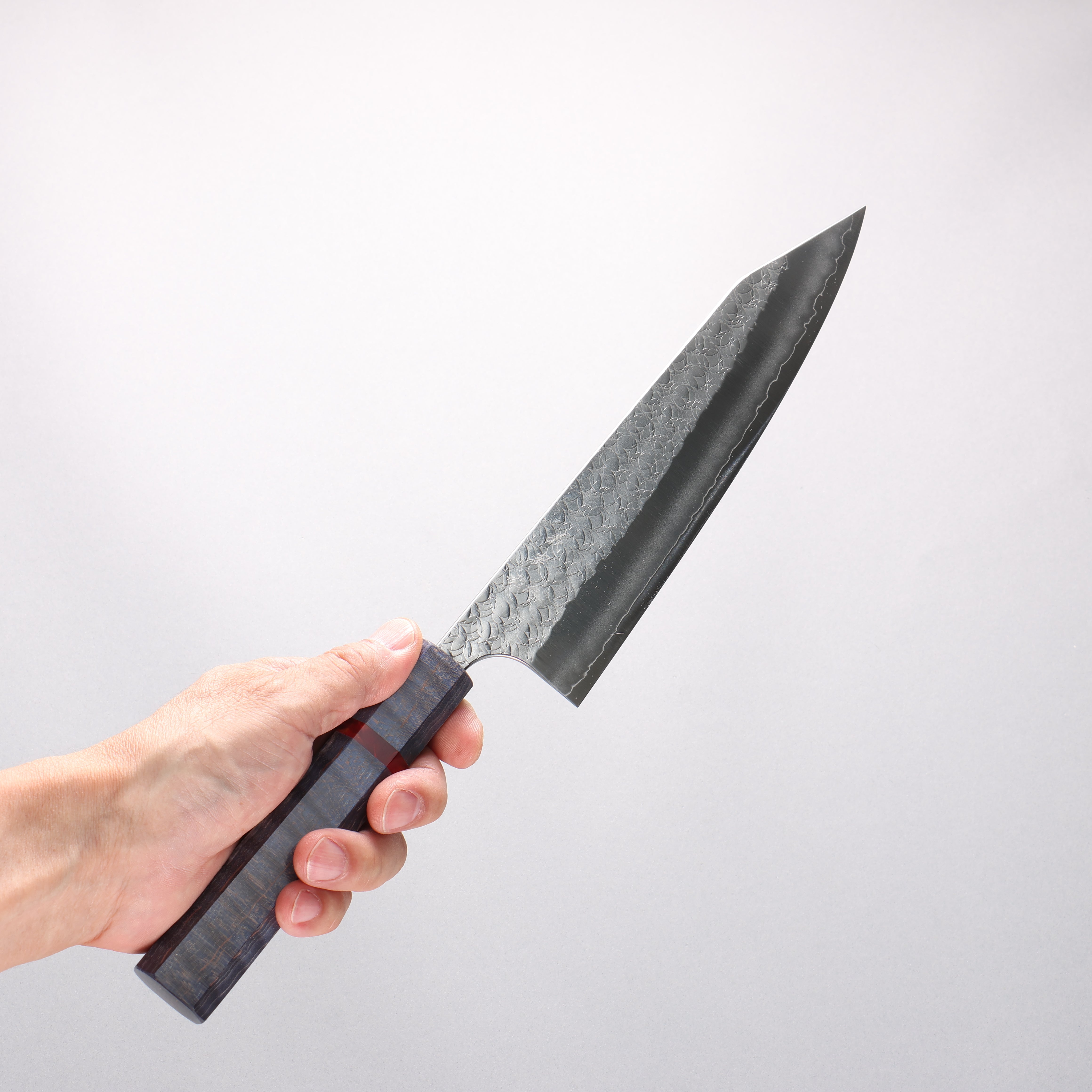 Yoshimi Kato Minamo SG2 Hammered Kiritsuke Gyuto 210mm Blue Stabilized Wood (With Red Ring) Handle - Seisuke Knife