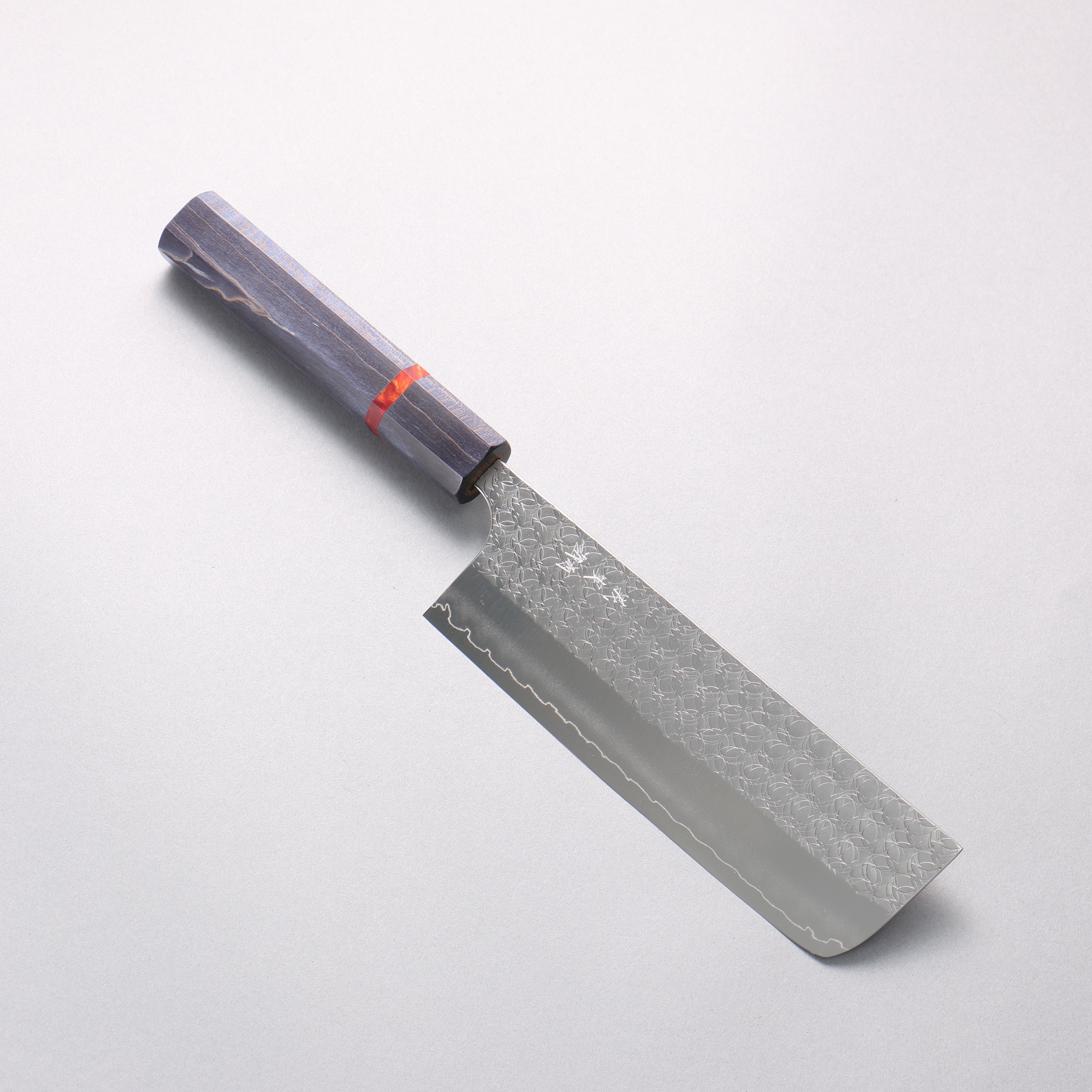 Yoshimi Kato Minamo SG2 Hammered Nakiri 165mm Blue Stabilized Wood & Red Ring Handle - Seisuke Knife