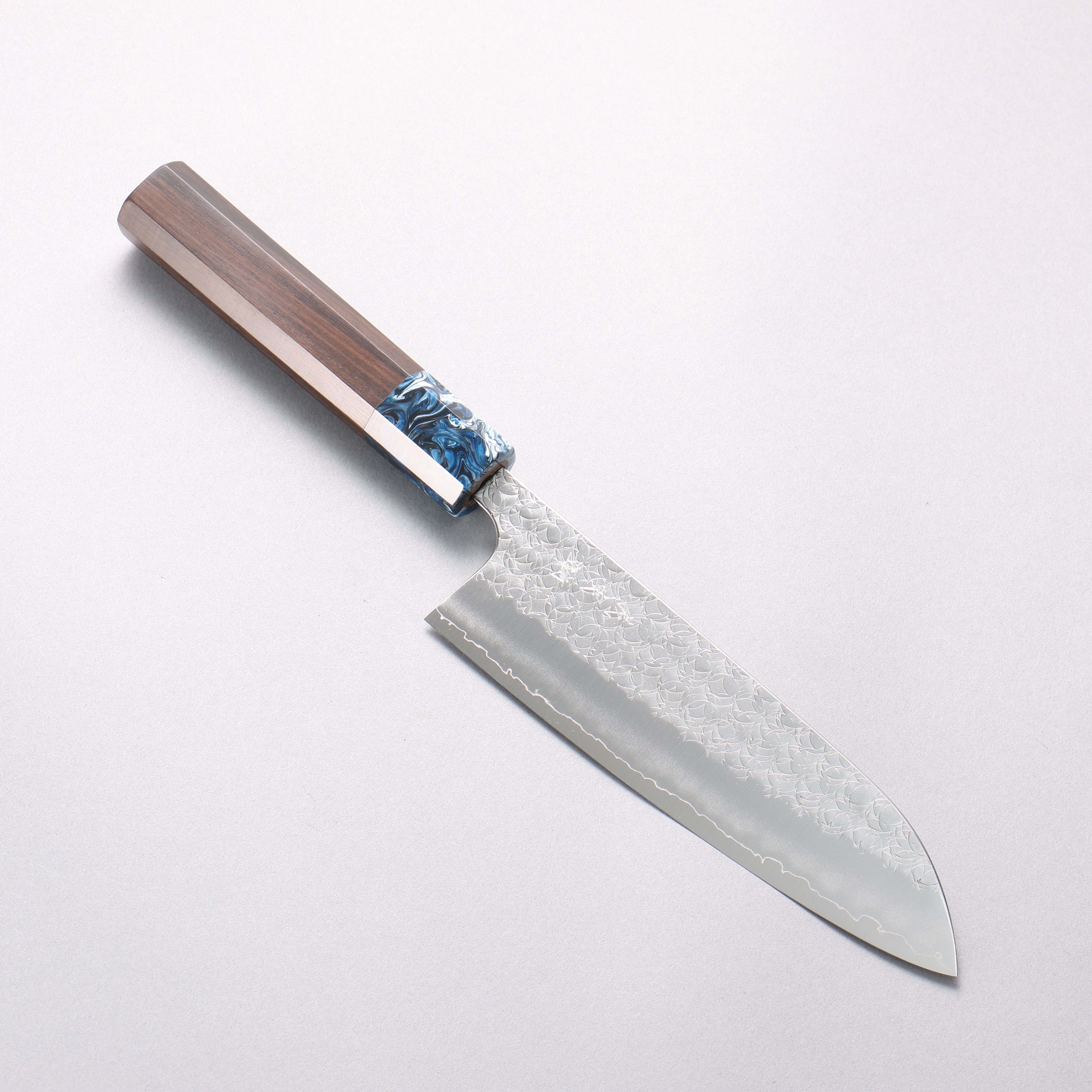 Yoshimi Kato Minamo SG2 Hammered Santoku 170mm Ebony (ferrule: Blue Marble Resin) Handle - Seisuke Knife