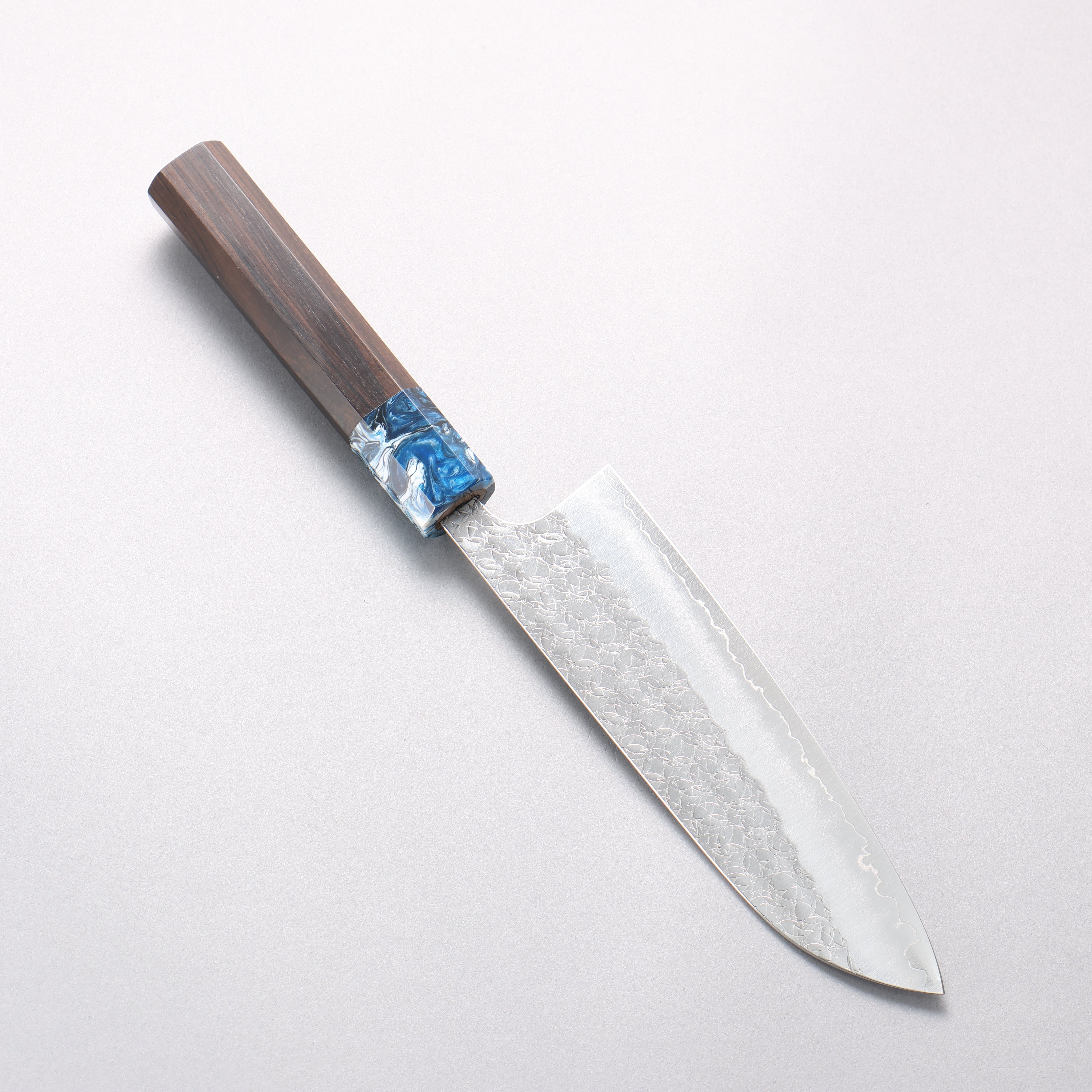 Yoshimi Kato Minamo SG2 Hammered Santoku 170mm Ebony (ferrule: Blue Marble Resin) Handle - Seisuke Knife