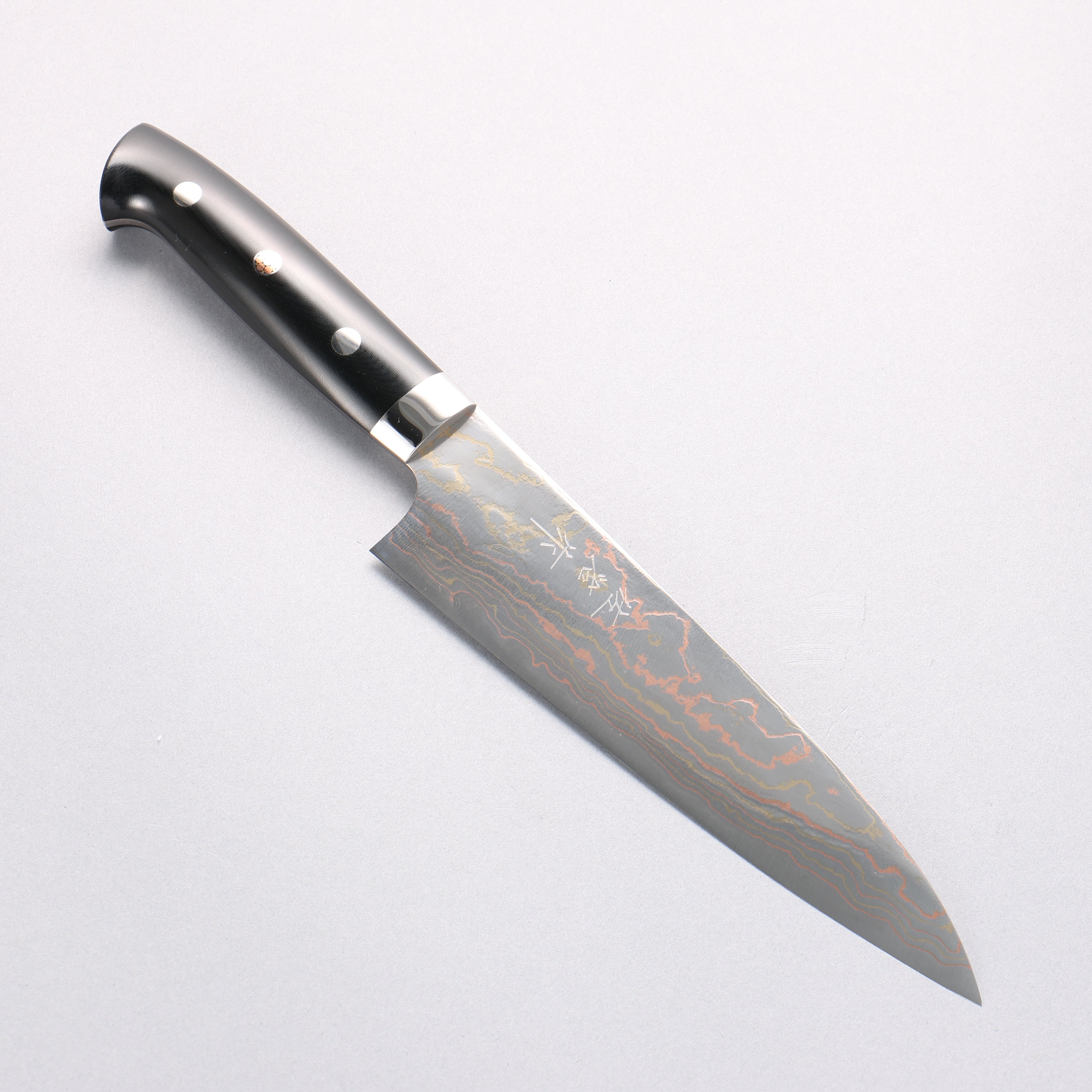 Takeshi Saji Blue Steel No.2 Colored Damascus Gyuto 180mm Black Micarta Handle - Seisuke Knife