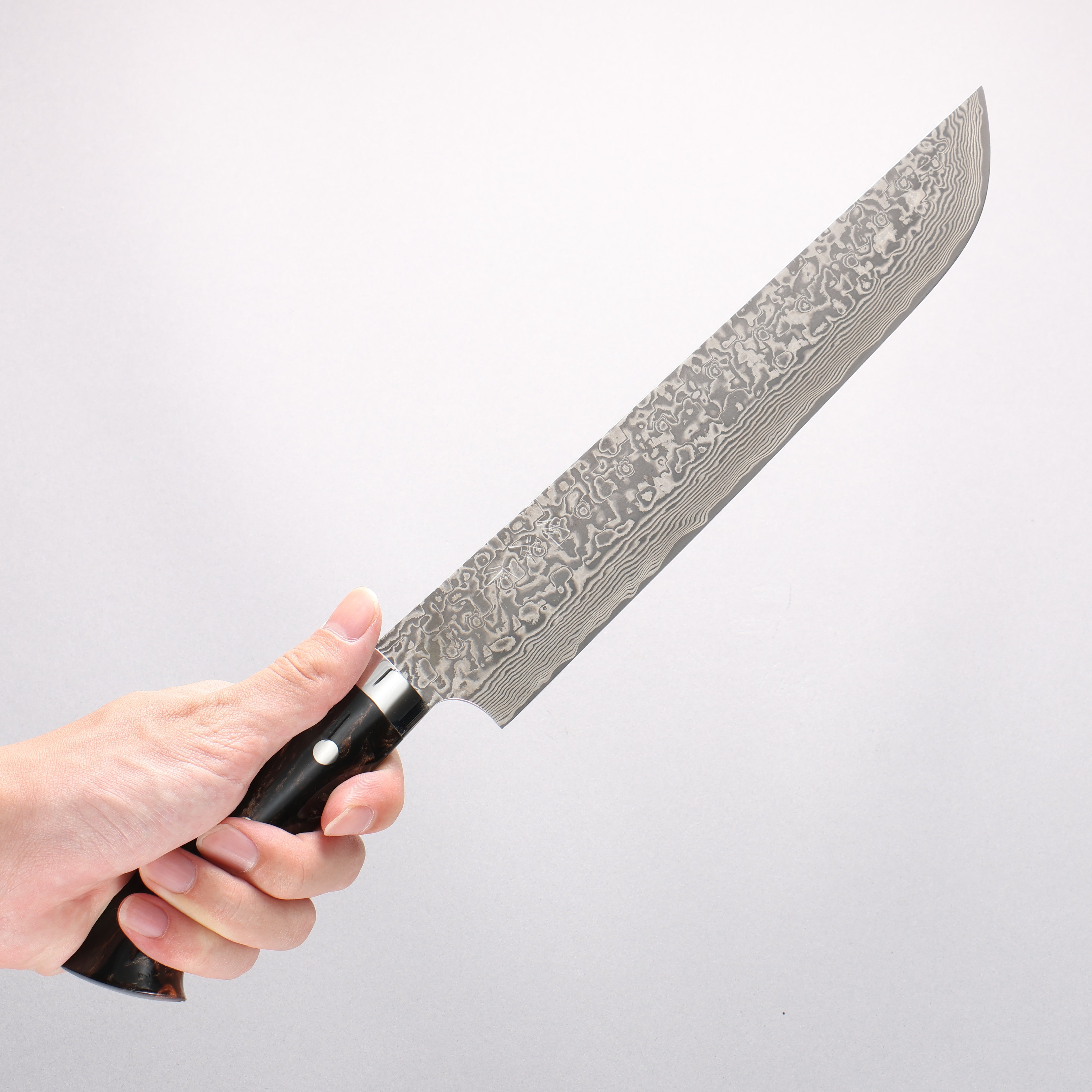 Takeshi Saji SG2 Black Damascus Sakimaru Sujihiki 240mm Black Gold Acrylic Handle - Seisuke Knife