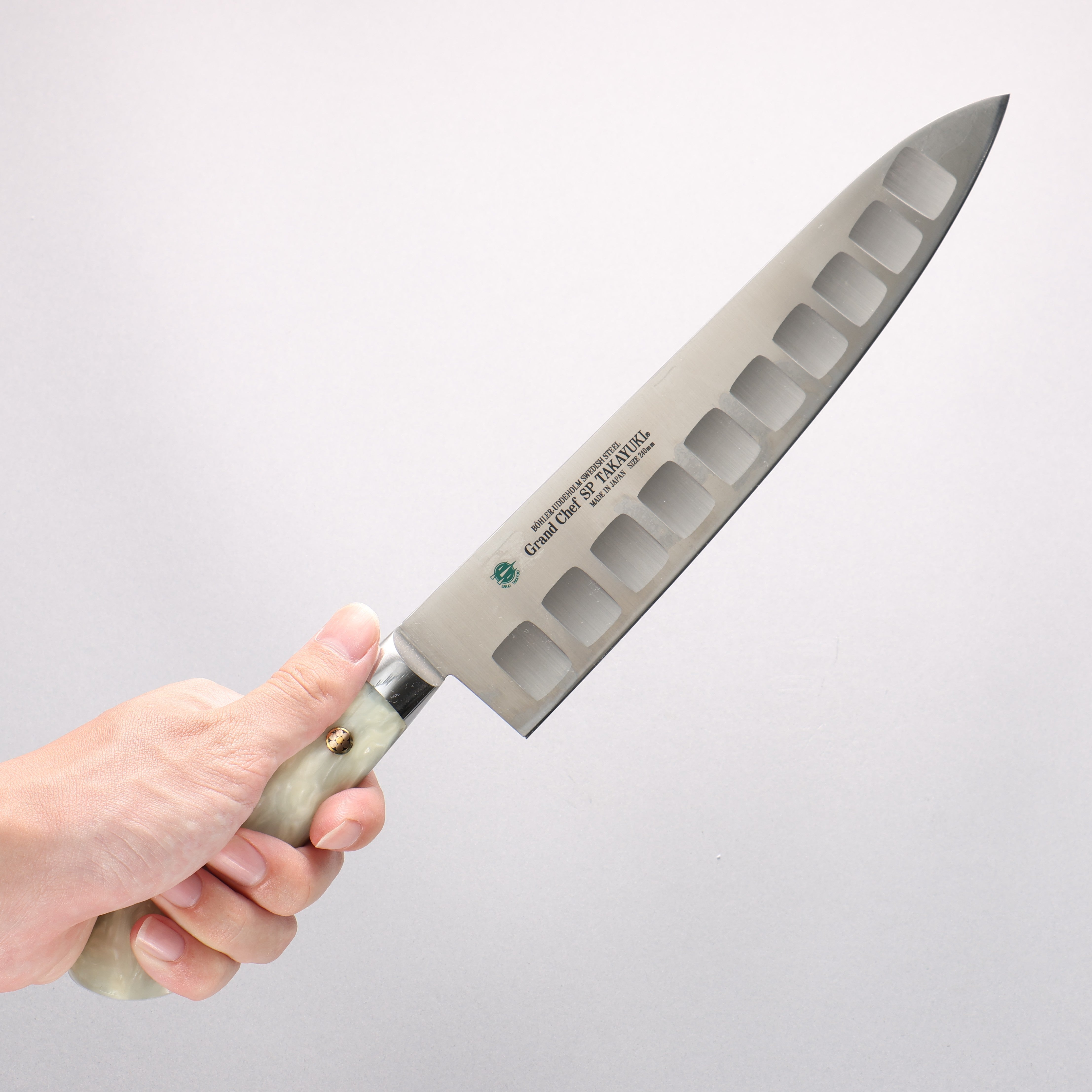 Sakai Takayuki Grand Chef SP Uddeholm Swedish stain-resistant steel Gyuto Salmon 240mm SP Type III (Pearl) Handle - Seisuke Knife