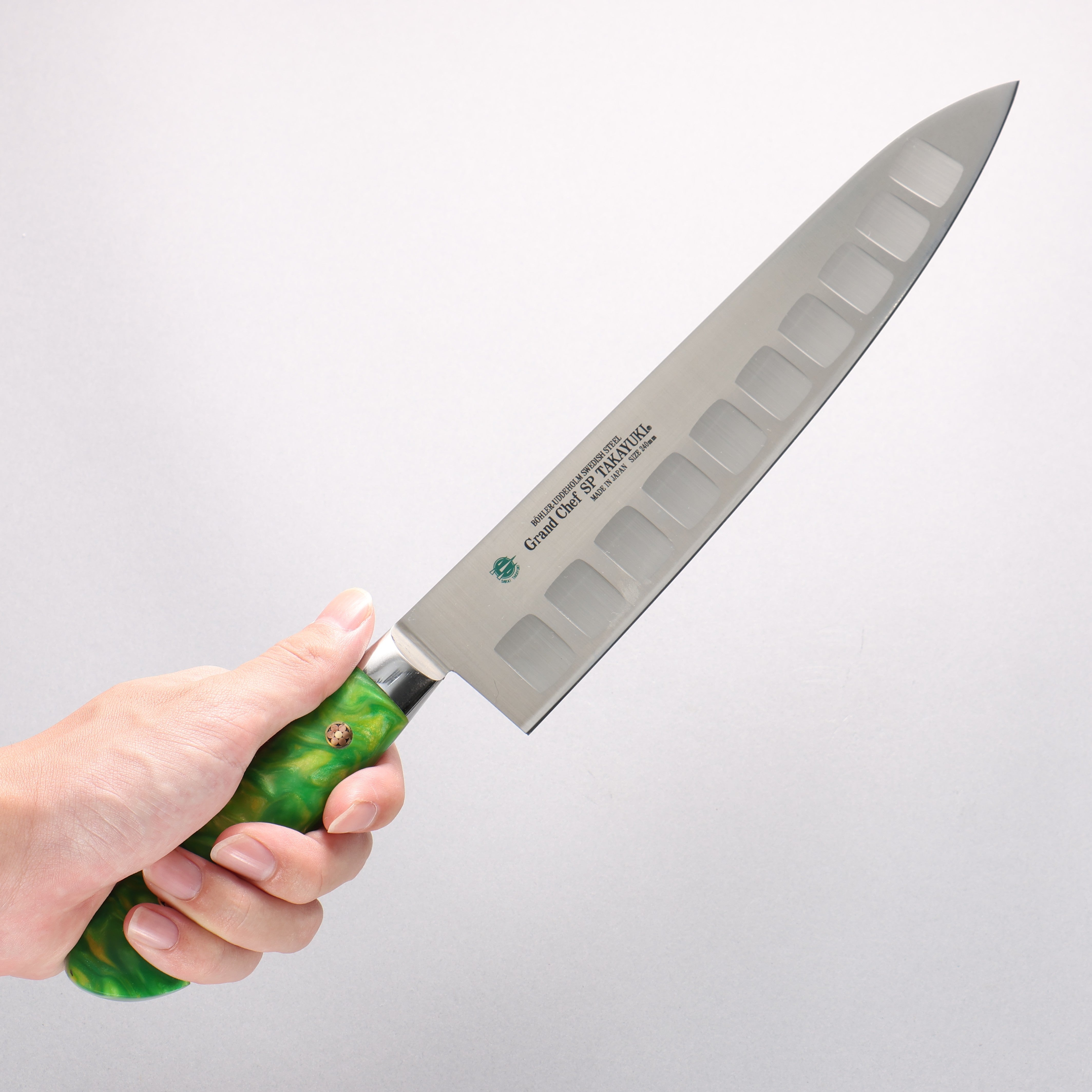 Sakai Takayuki Grand Chef SP Uddeholm Swedish stain-resistant steel Gyuto Salmon 240mm SP Type III (Jungle) Handle - Seisuke Knife