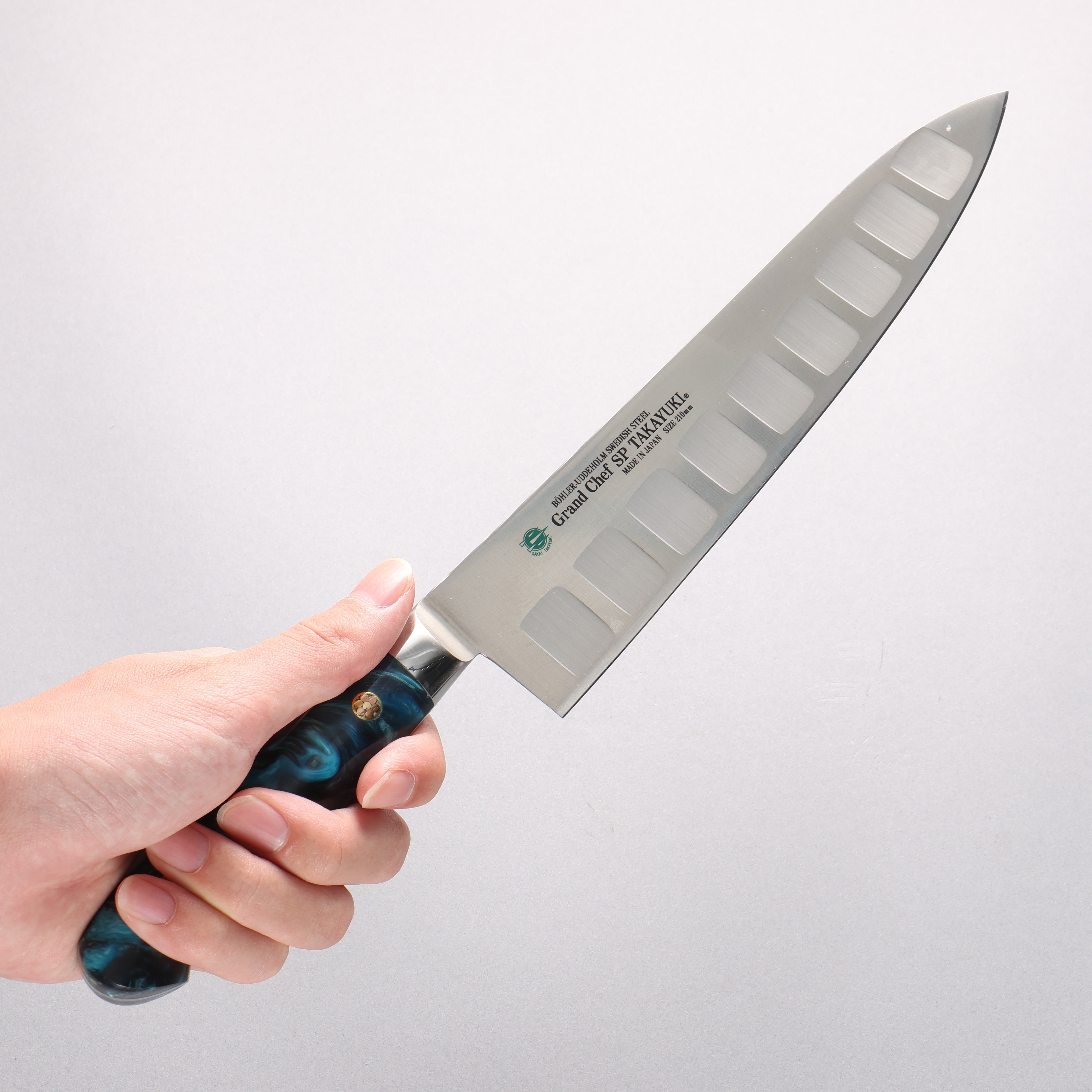 Sakai Takayuki Grand Chef SP Uddeholm Swedish stain-resistant steel Gyuto Salmon 210mm SP Type III (Ocean) Handle - Seisuke Knife