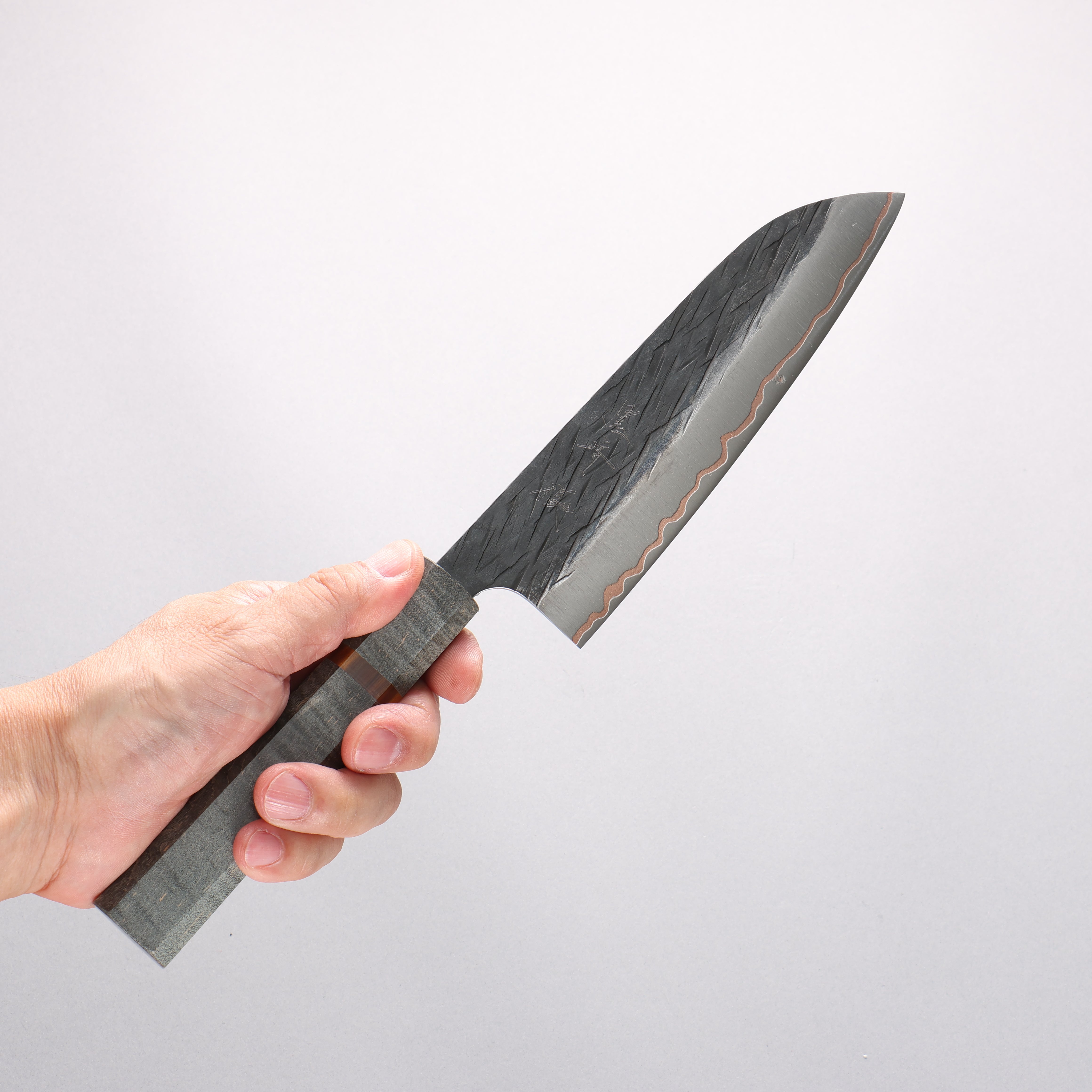 Yu Kurosaki Juhyo V-Toku2 Hammered Black Finished Santoku 170mm Stabilized wood (With Acrylic Ring) Handle - Seisuke Knife