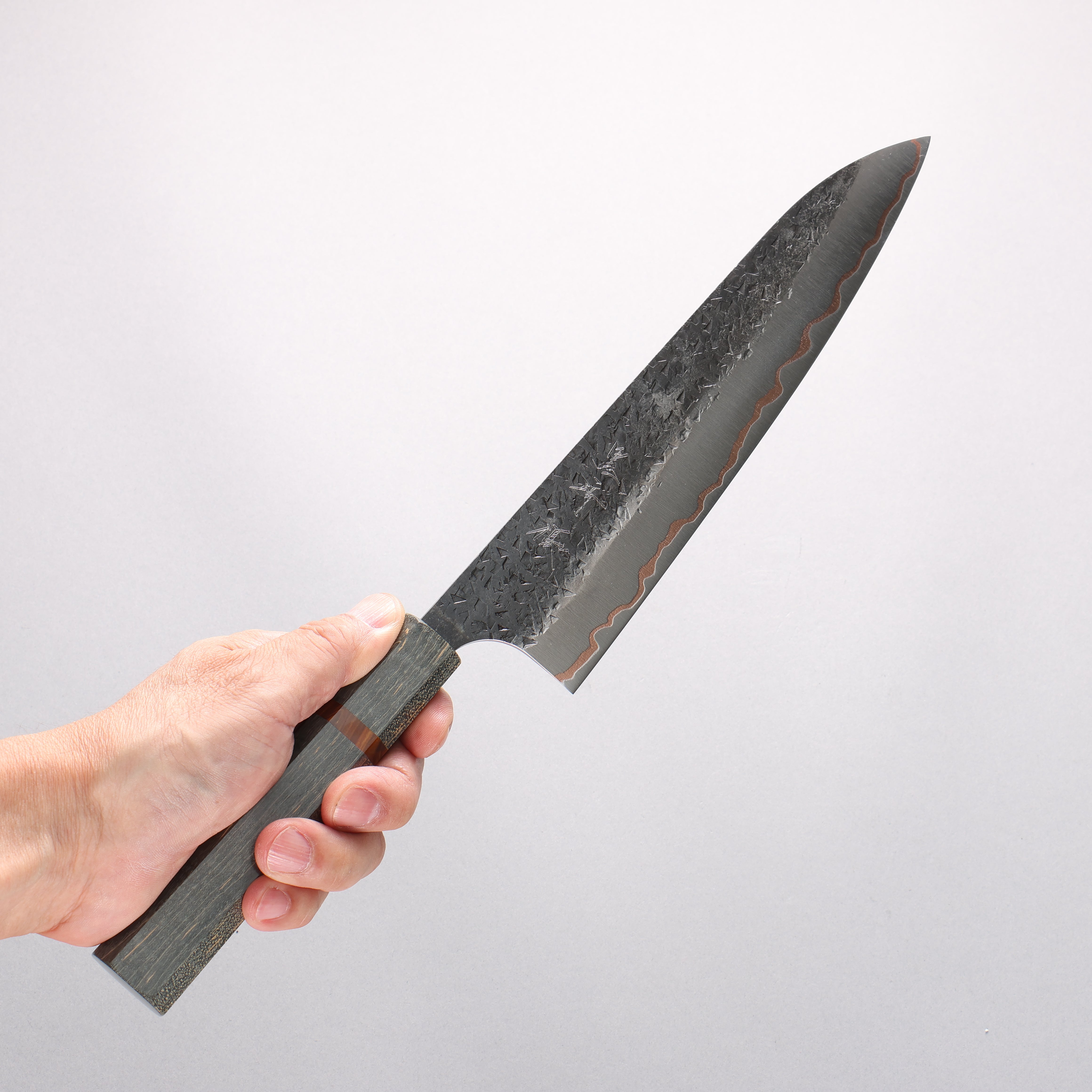 Yu Kurosaki Shizuku V-Toku2 Hammered Black Finished Gyuto 210mm Stabilized wood (With Acrylic Ring) Handle - Seisuke Knife