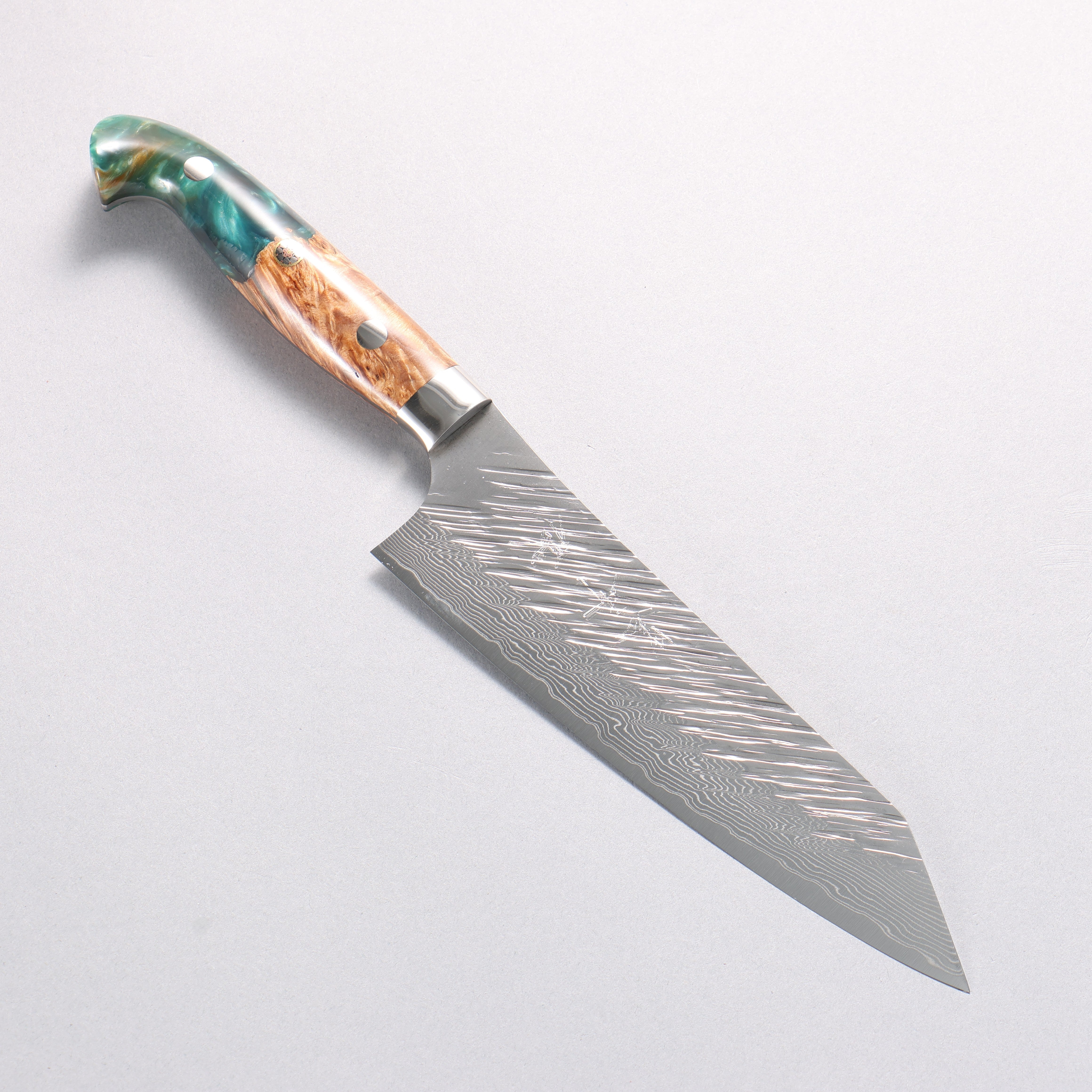 Yu Kurosaki Fujin SG2 Hammered Damascus Bunka 170mm Green and Wood Pattern Acrylic Handle - Seisuke Knife