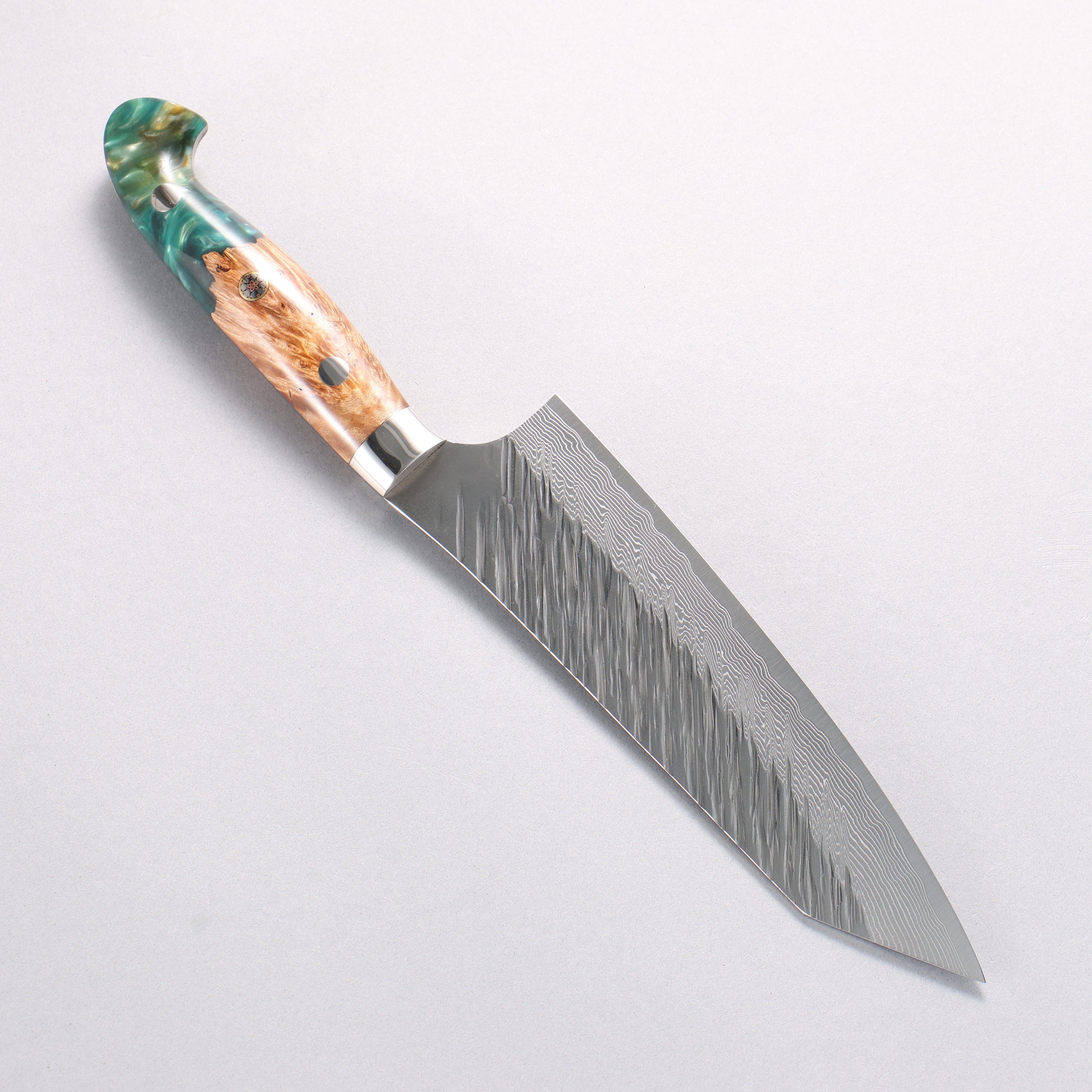 Yu Kurosaki Fujin SG2 Hammered Damascus Bunka 170mm Green and Wood Pattern Acrylic Handle - Seisuke Knife