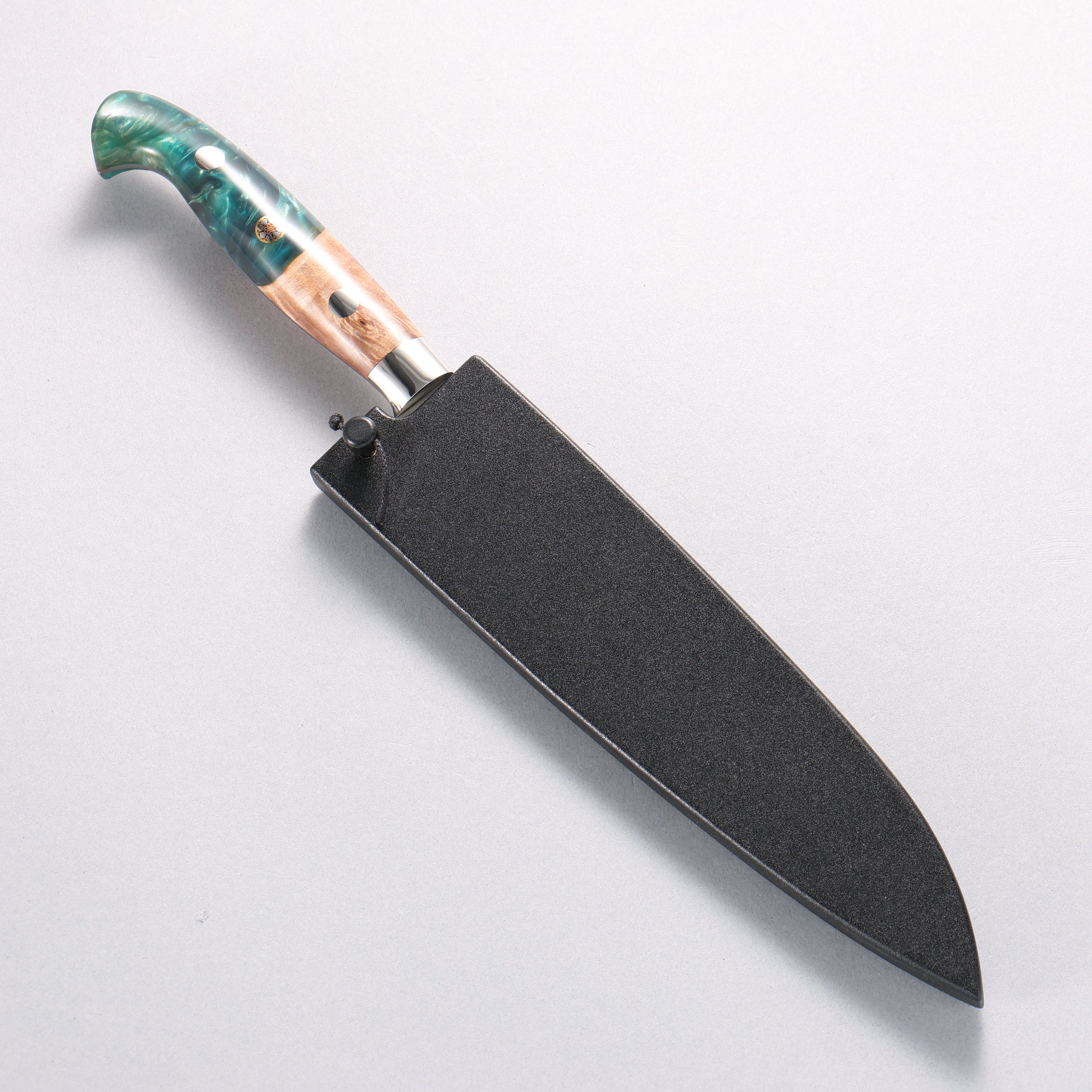 Yu Kurosaki Fujin SG2 Hammered Damascus Kiritsuke Petty-Utility 150mm Green and Wood Pattern Acrylic Handle with Sheath - Seisuke Knife