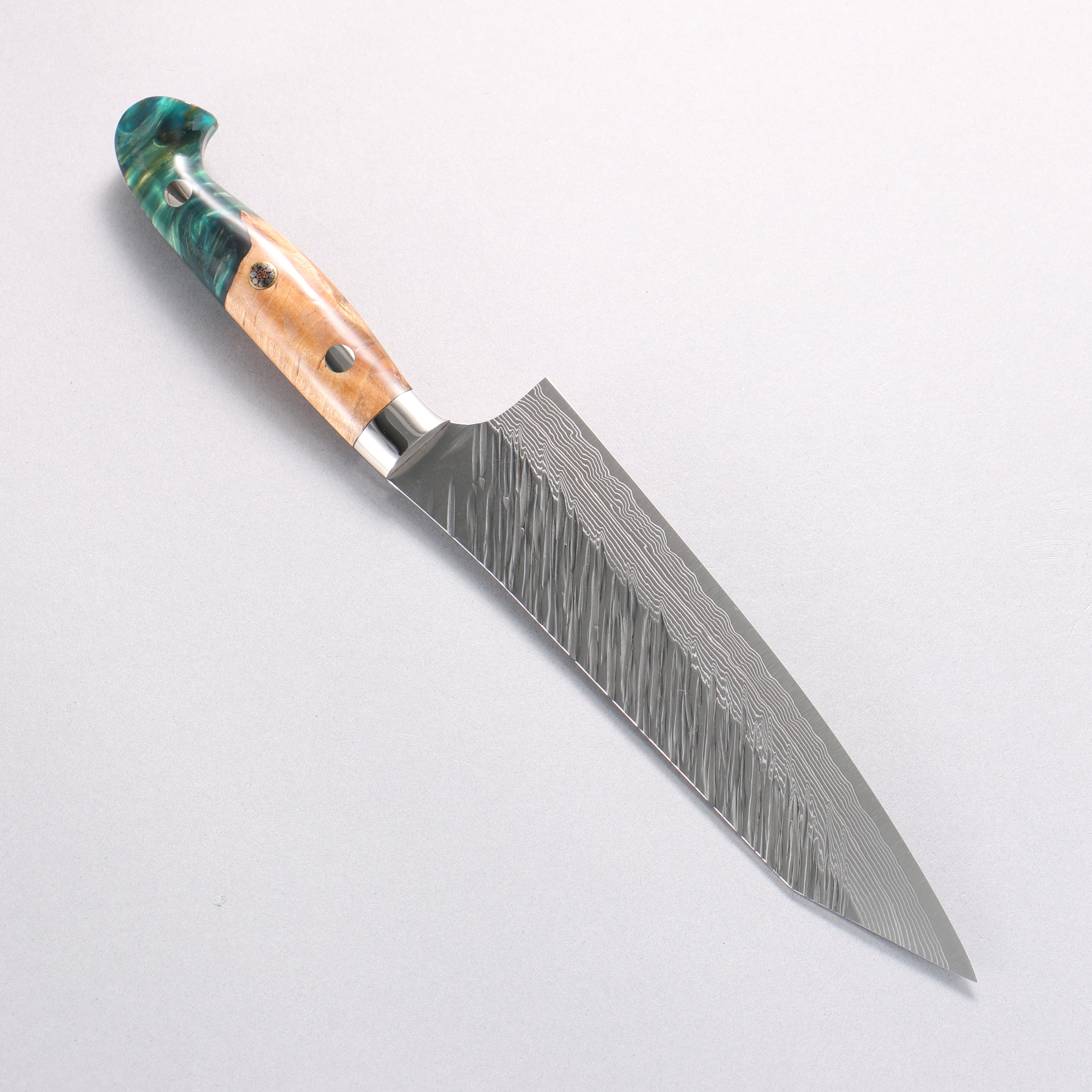 Yu Kurosaki Fujin SG2 Hammered Damascus Kiritsuke Gyuto 180mm Green and Wood Pattern Acrylic Handle with Sheath - Seisuke Knife