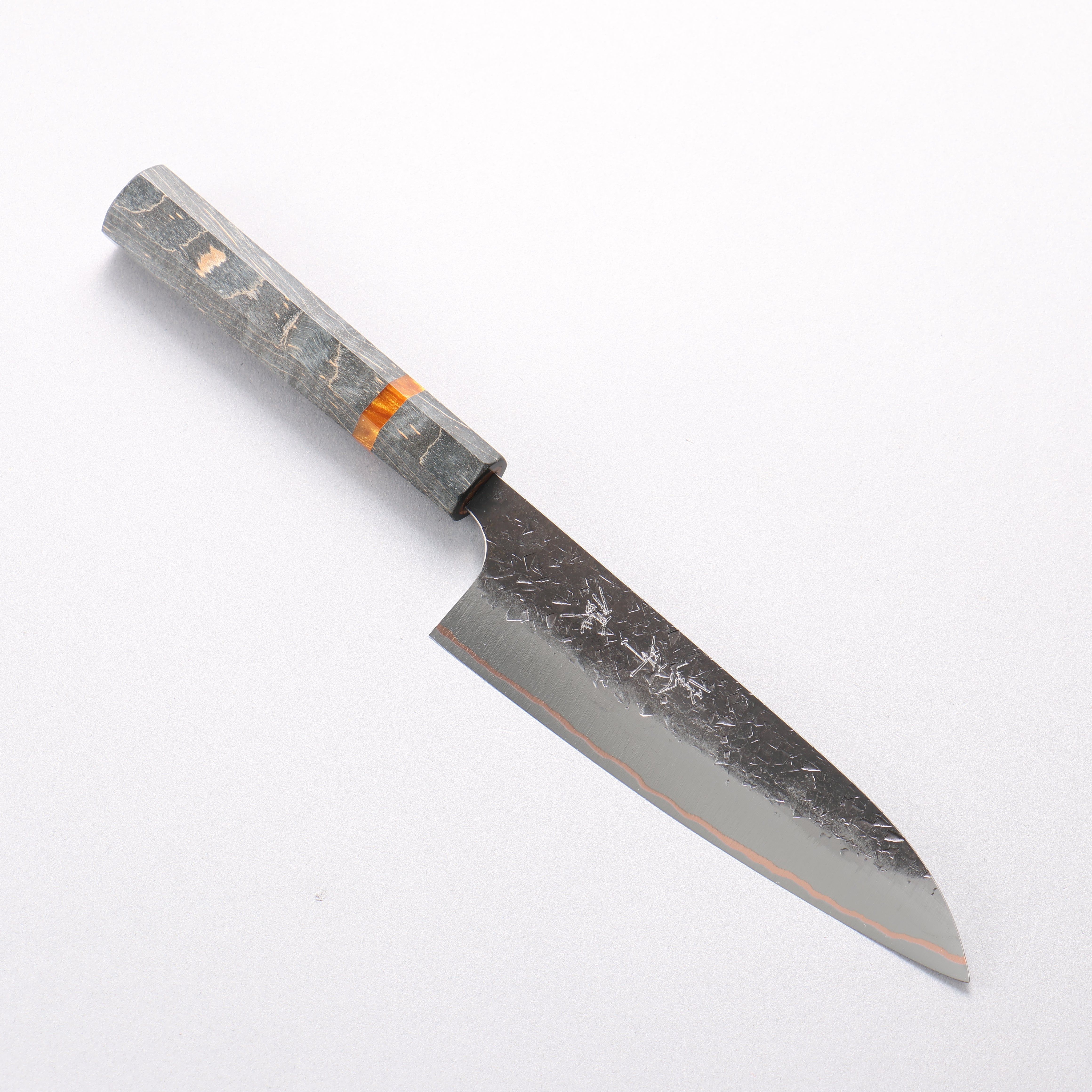 Yu Kurosaki Shizuku V-Toku2 Hammered Black Finished Small Santoku 150mm Stabilized wood (With Acrylic Ring) Handle - Seisuke Knife