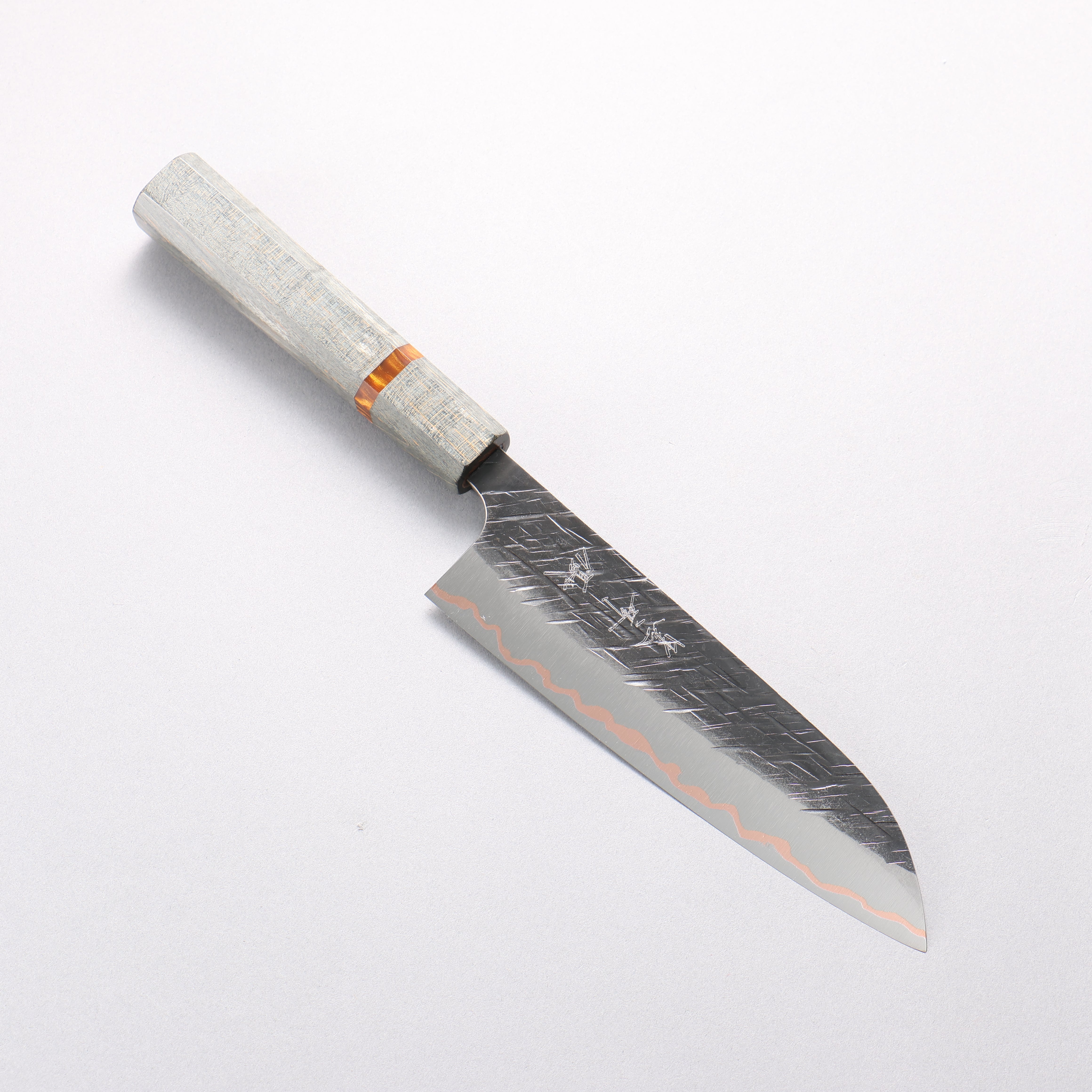 Yu Kurosaki Raijin V-Toku2 Hammered Black Finished Santoku 170mm Stabilized wood (With Acrylic Ring) Handle - Seisuke Knife