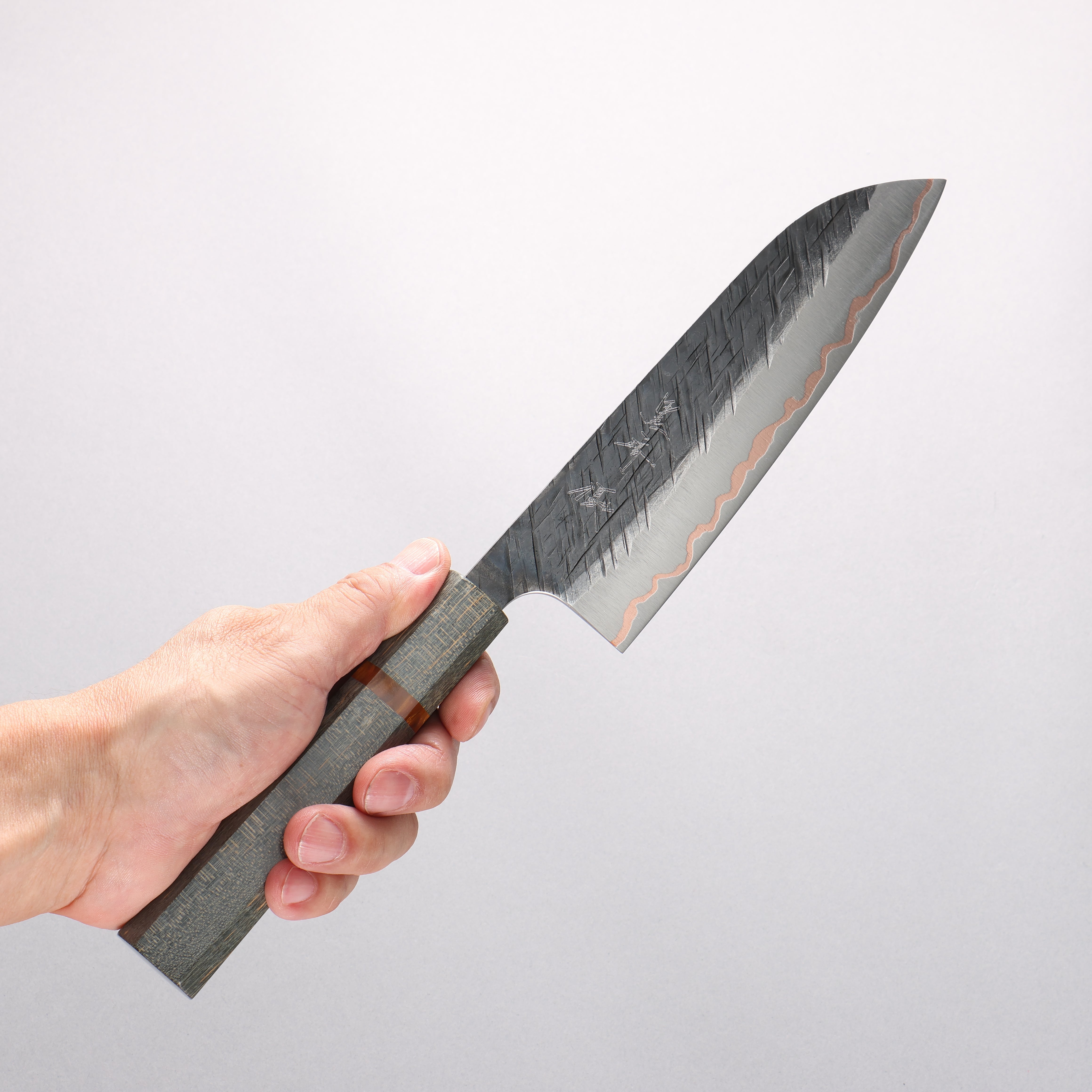 Yu Kurosaki Raijin V-Toku2 Hammered Black Finished Santoku 170mm Stabilized wood (With Acrylic Ring) Handle - Seisuke Knife