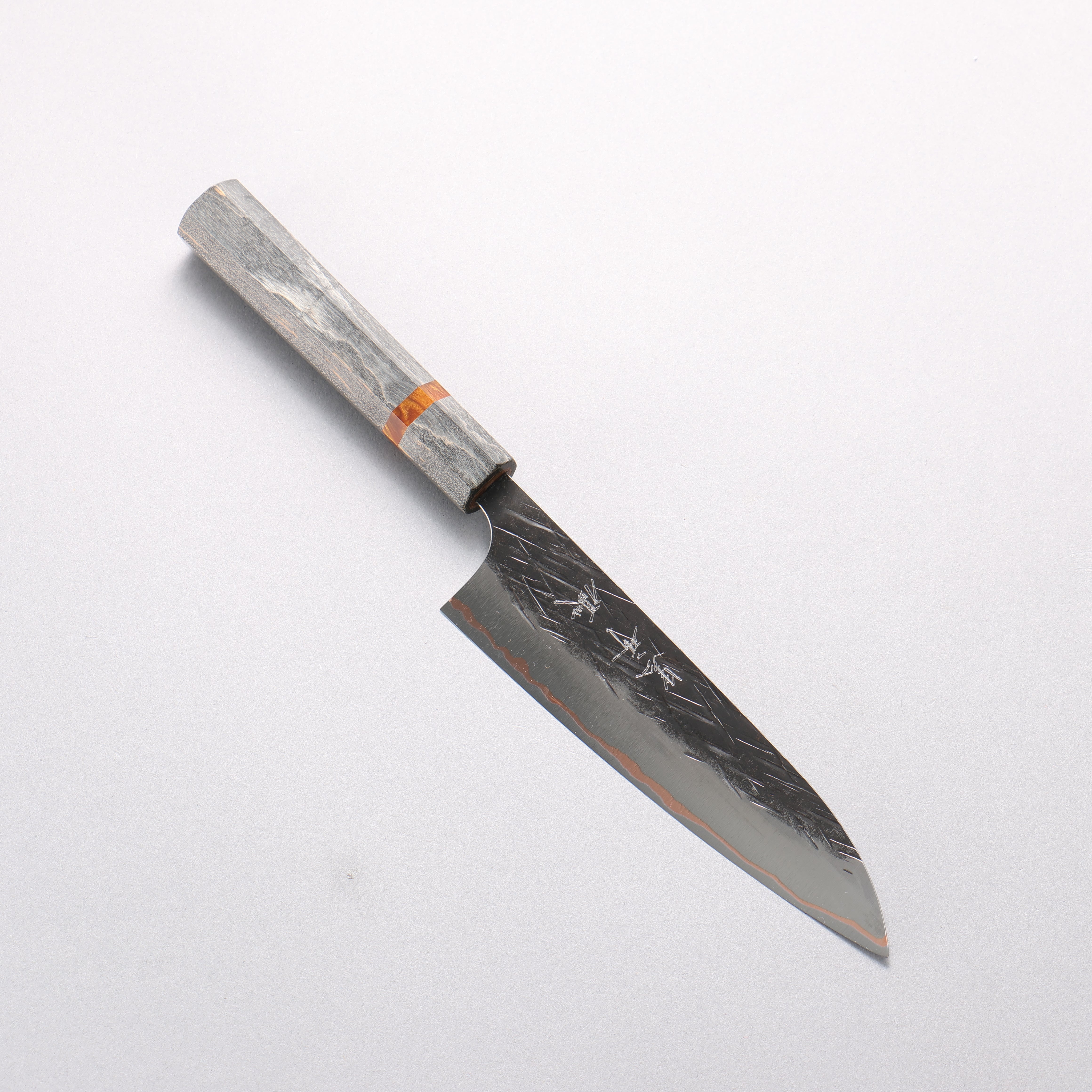 Yu Kurosaki Juhyo V-Toku2 Hammered Black Finished Small Santoku 150mm Stabilized wood (With Acrylic Ring) Handle - Seisuke Knife