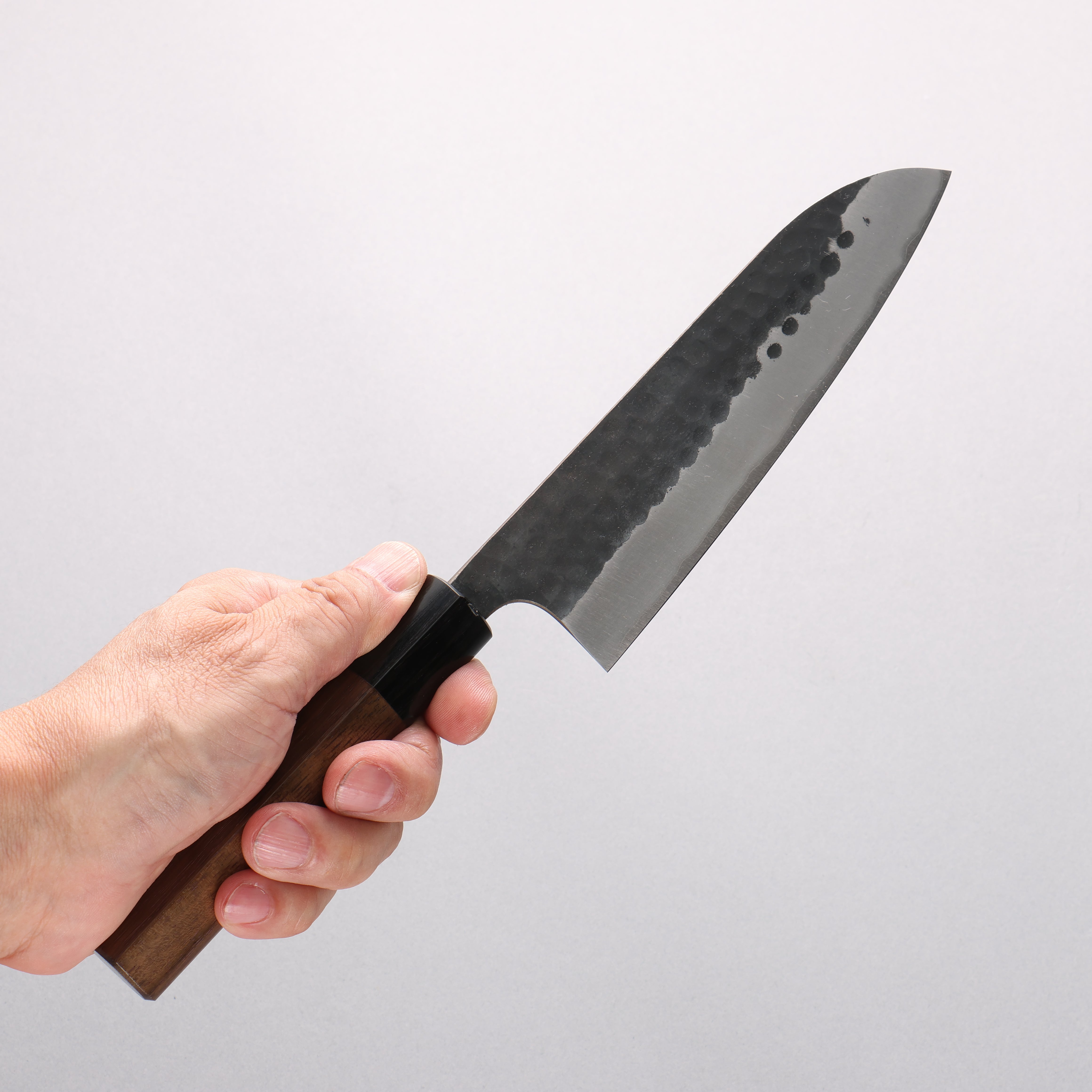 Anryu Blue Super Hammered Black Finished Small Santoku 150mm Rosewood Handle - Seisuke Knife