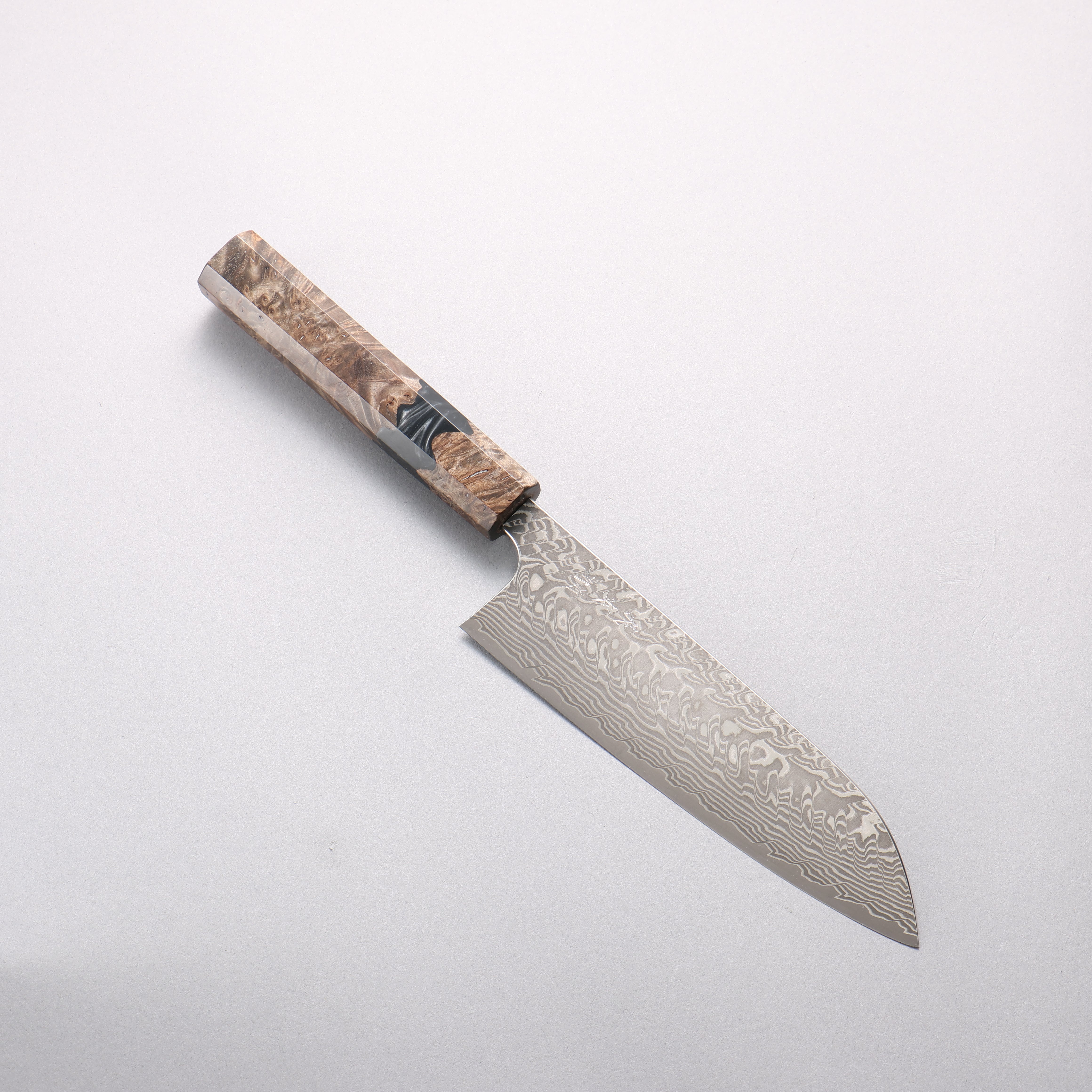 Yoshimi Kato SG2 Black Damascus Santoku 170mm Stabilized Birch with Black Resin Handle - Seisuke Knife