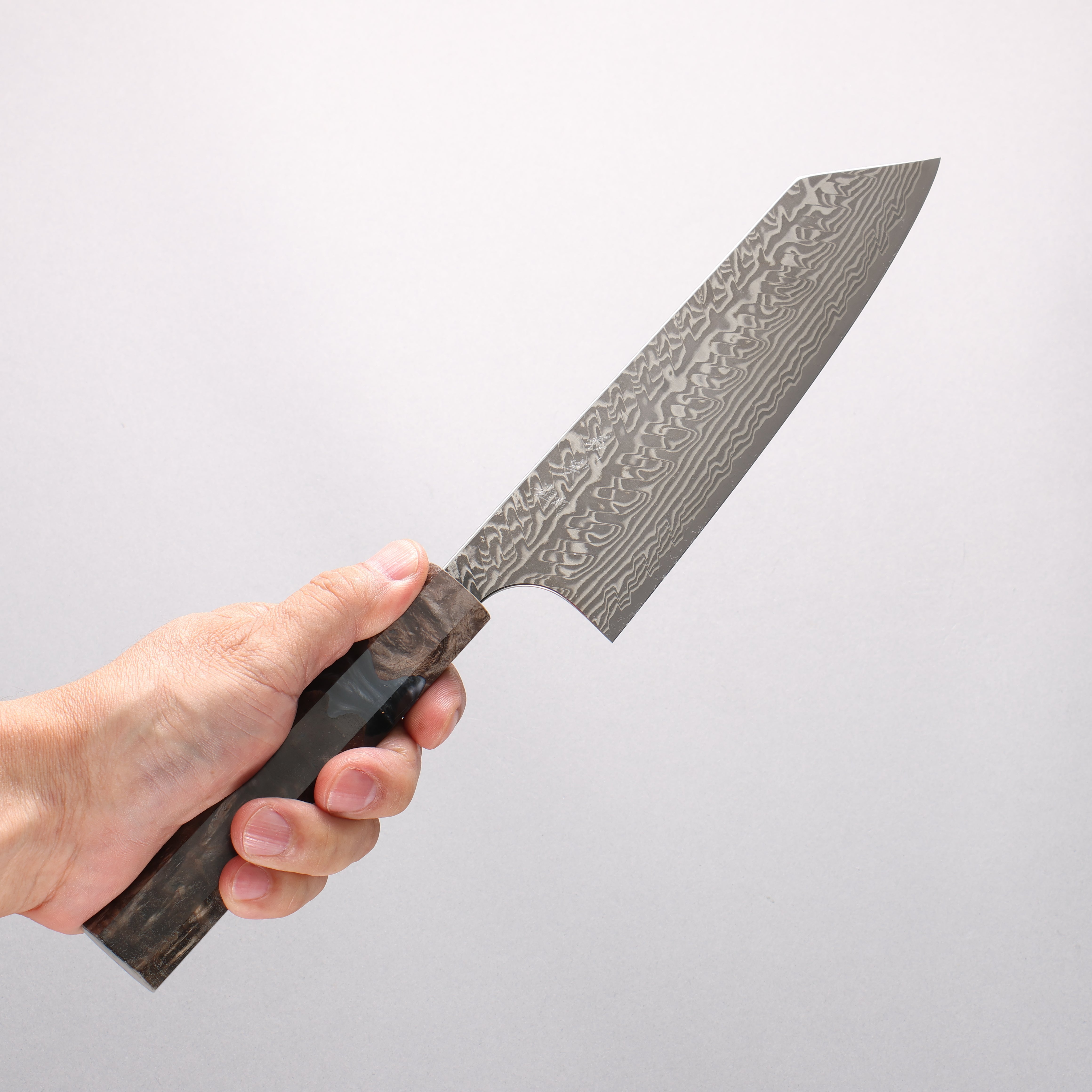 Yoshimi Kato SG2 Black Damascus Bunka 170mm Stabilized Birch with Black Resin Handle - Seisuke Knife