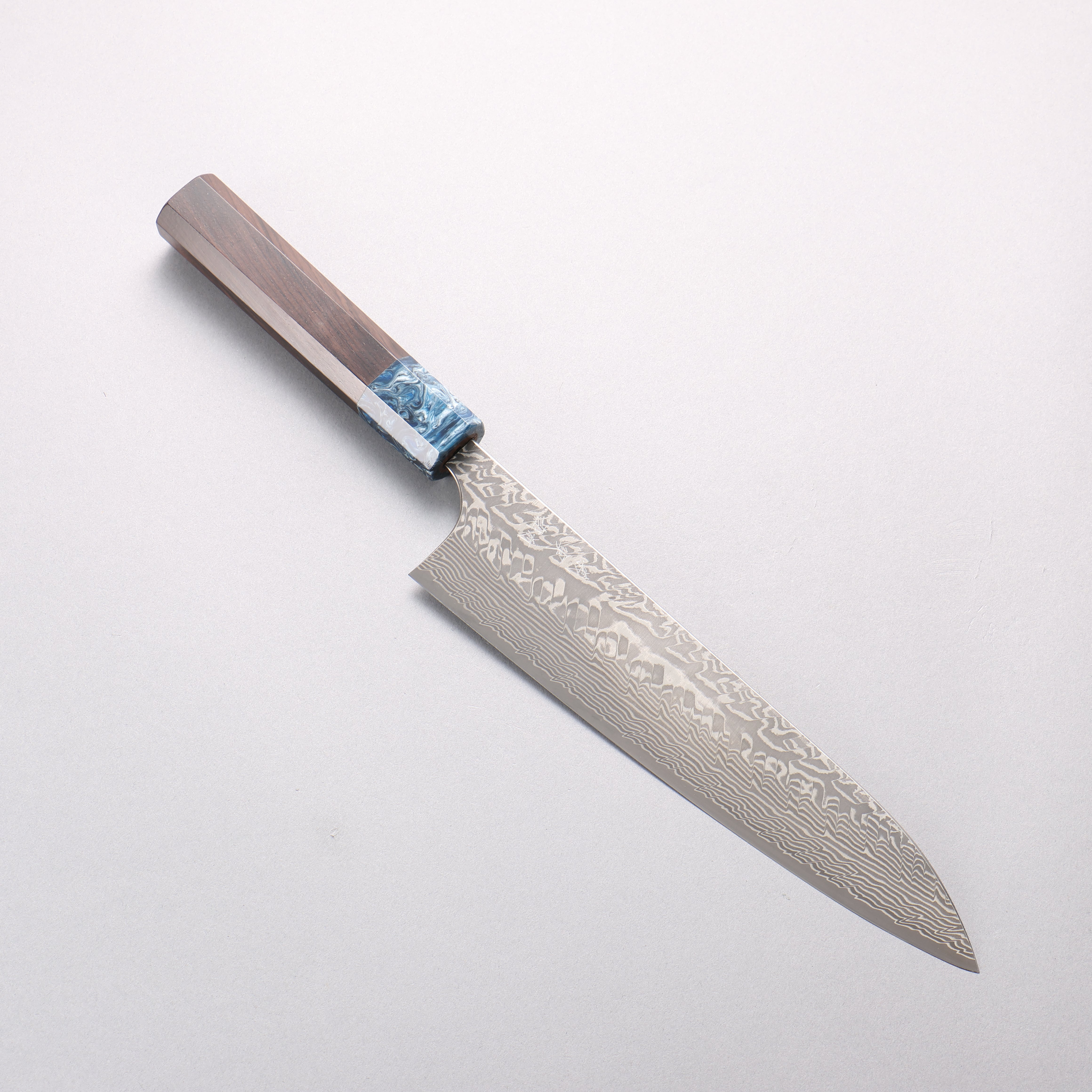 Yoshimi Kato SG2 Black Damascus Gyuto 210mm Ebony (ferrule: Blue Marble Resin) Handle - Seisuke Knife