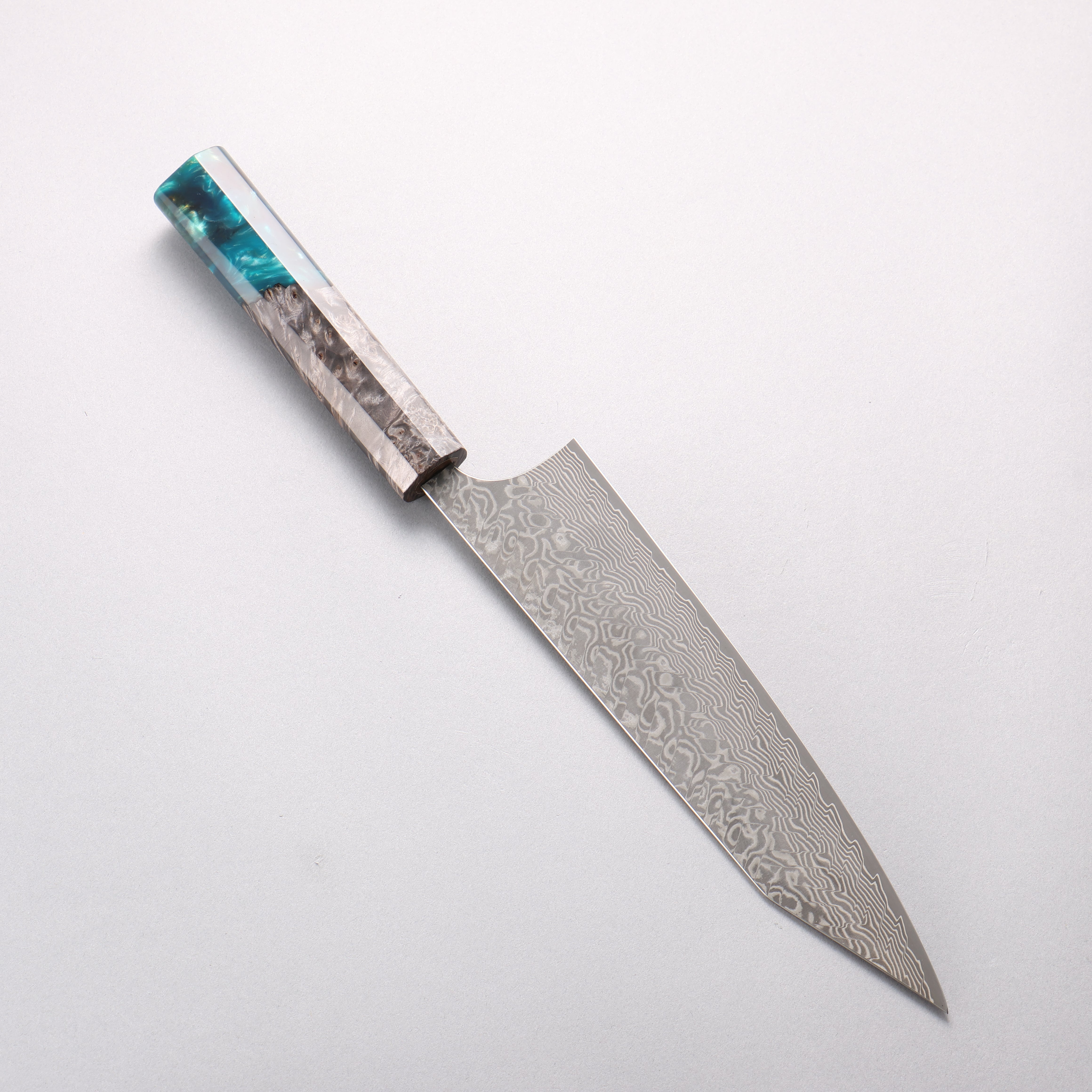 Yoshimi Kato SG2 Black Damascus Kiritsuke Gyuto 210mm Black Stabilized Wood and Blue Resin Handle - Seisuke Knife