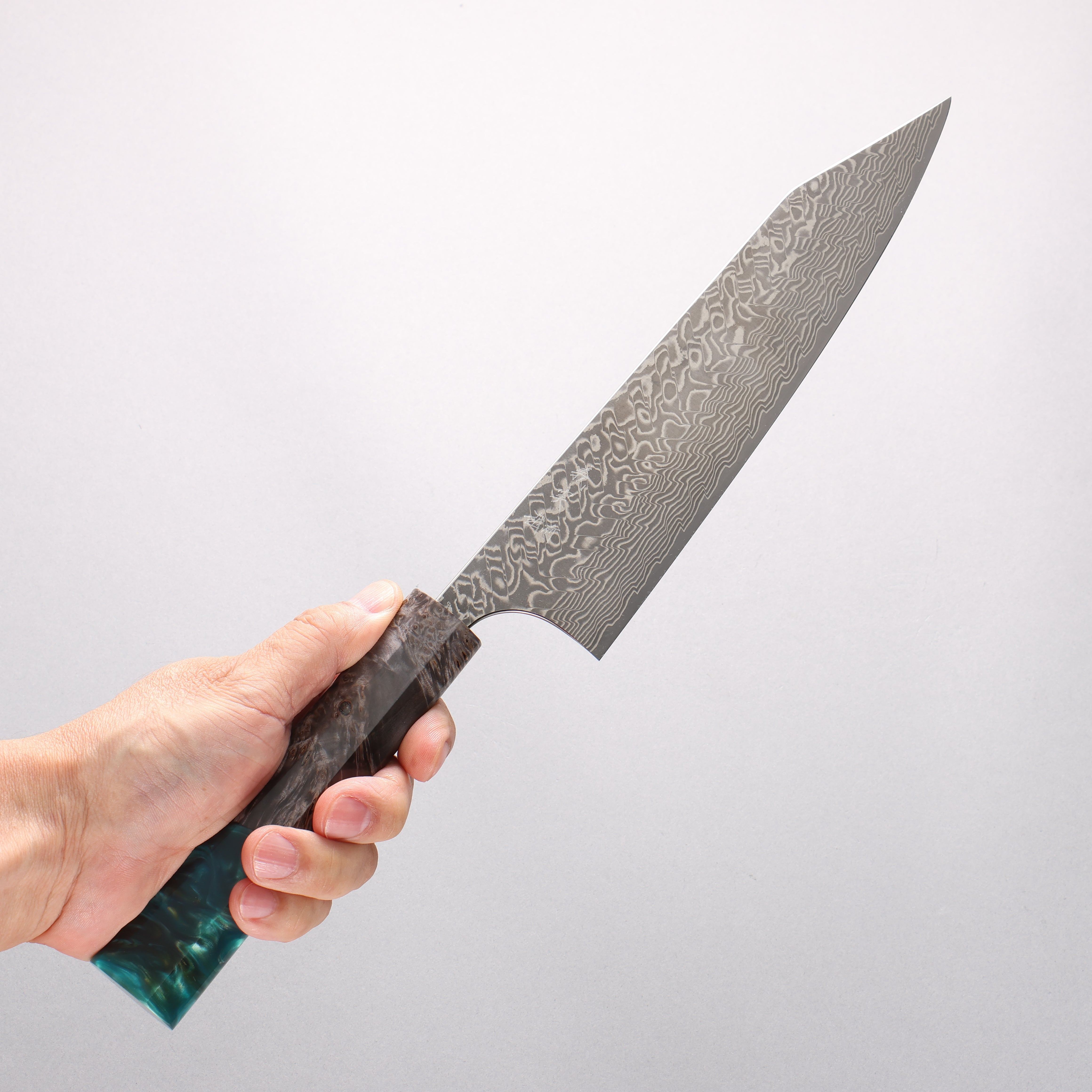 Yoshimi Kato SG2 Black Damascus Kiritsuke Gyuto 210mm Black Stabilized Wood and Blue Resin Handle - Seisuke Knife