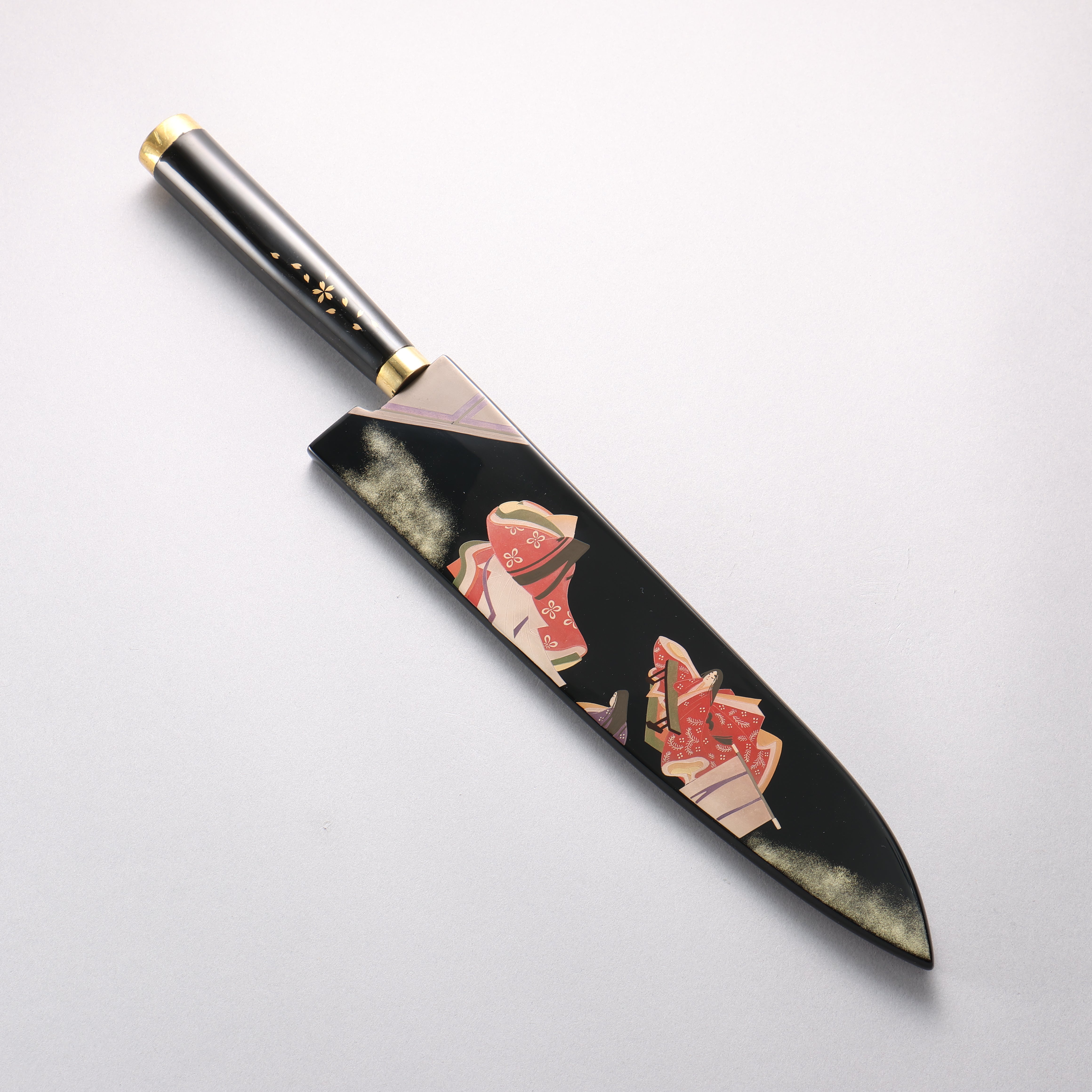 Takeshi Saji Maki-e Art Murasakishikibu VG10w Colored Damascus Gyuto 240mm Wood(Lacquered) Handle with Sheath - Seisuke Knife