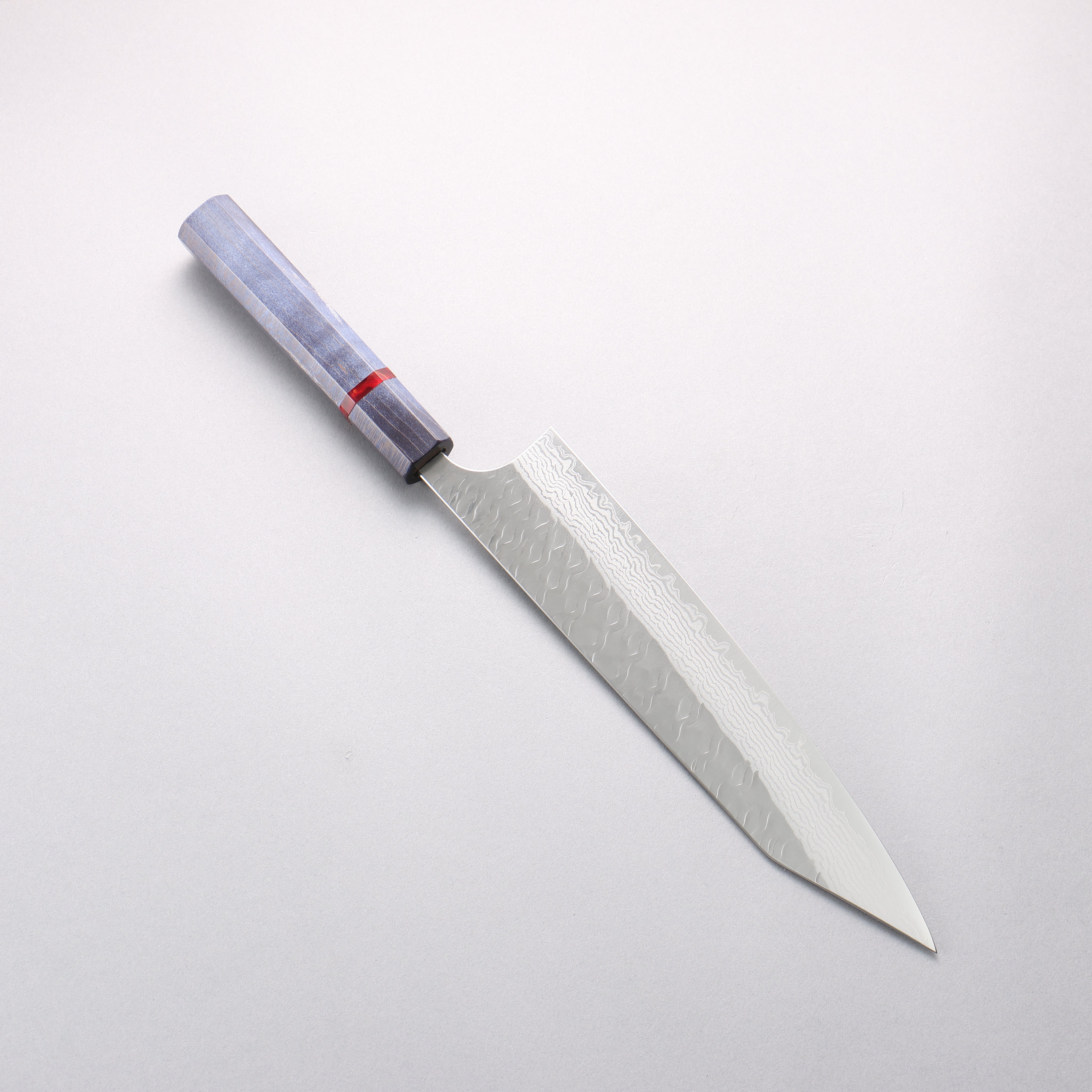 Yoshimi Kato Nami VG-XEOS Hammered Damascus Kiritsuke Gyuto 240mm Blue Stabilized Wood (With Red Ring) Handle - Seisuke Knife