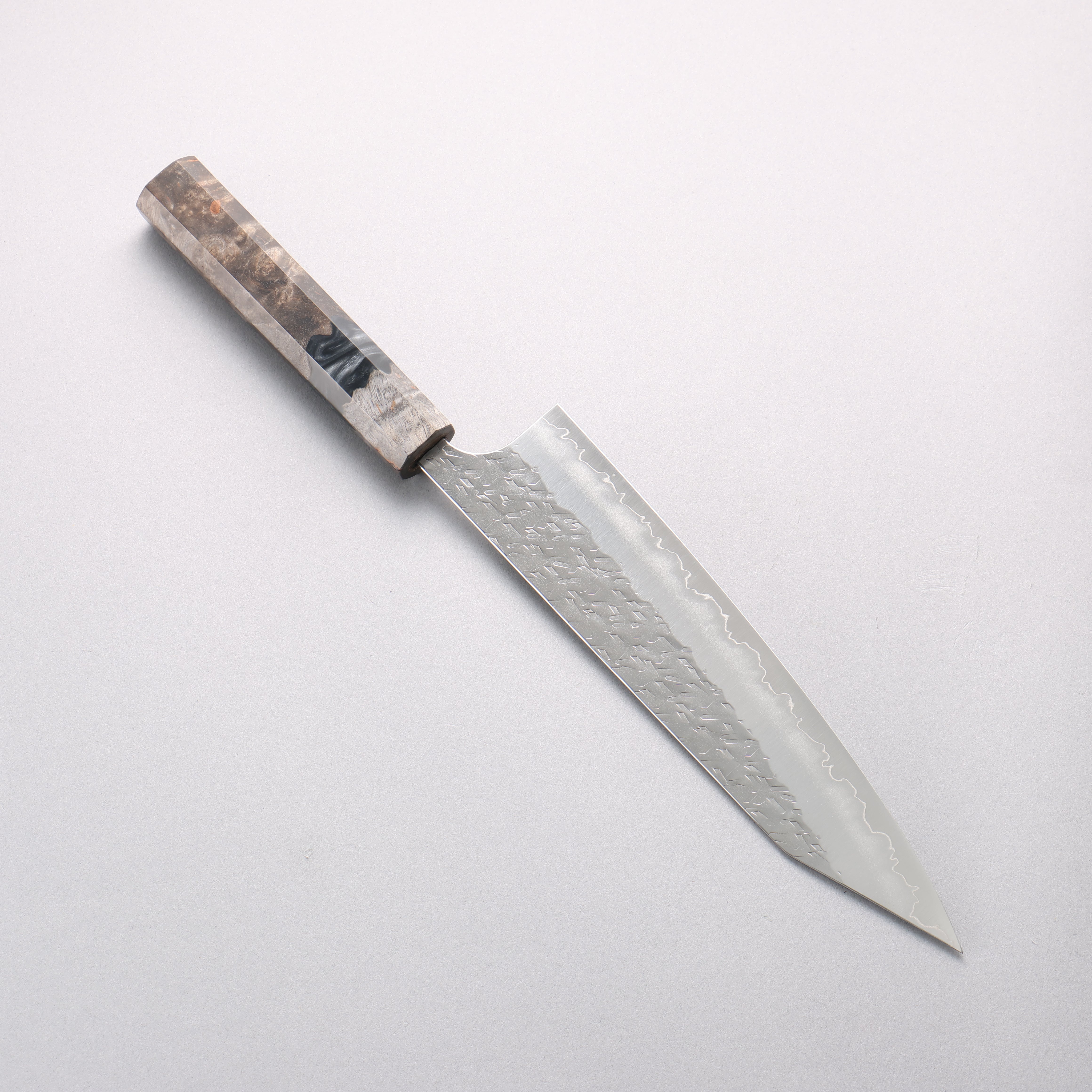 Yoshimi Kato Hyo SG2 Hammered Kiritsuke Gyuto 210mm Stabilized Birch with Black Resin Handle - Seisuke Knife