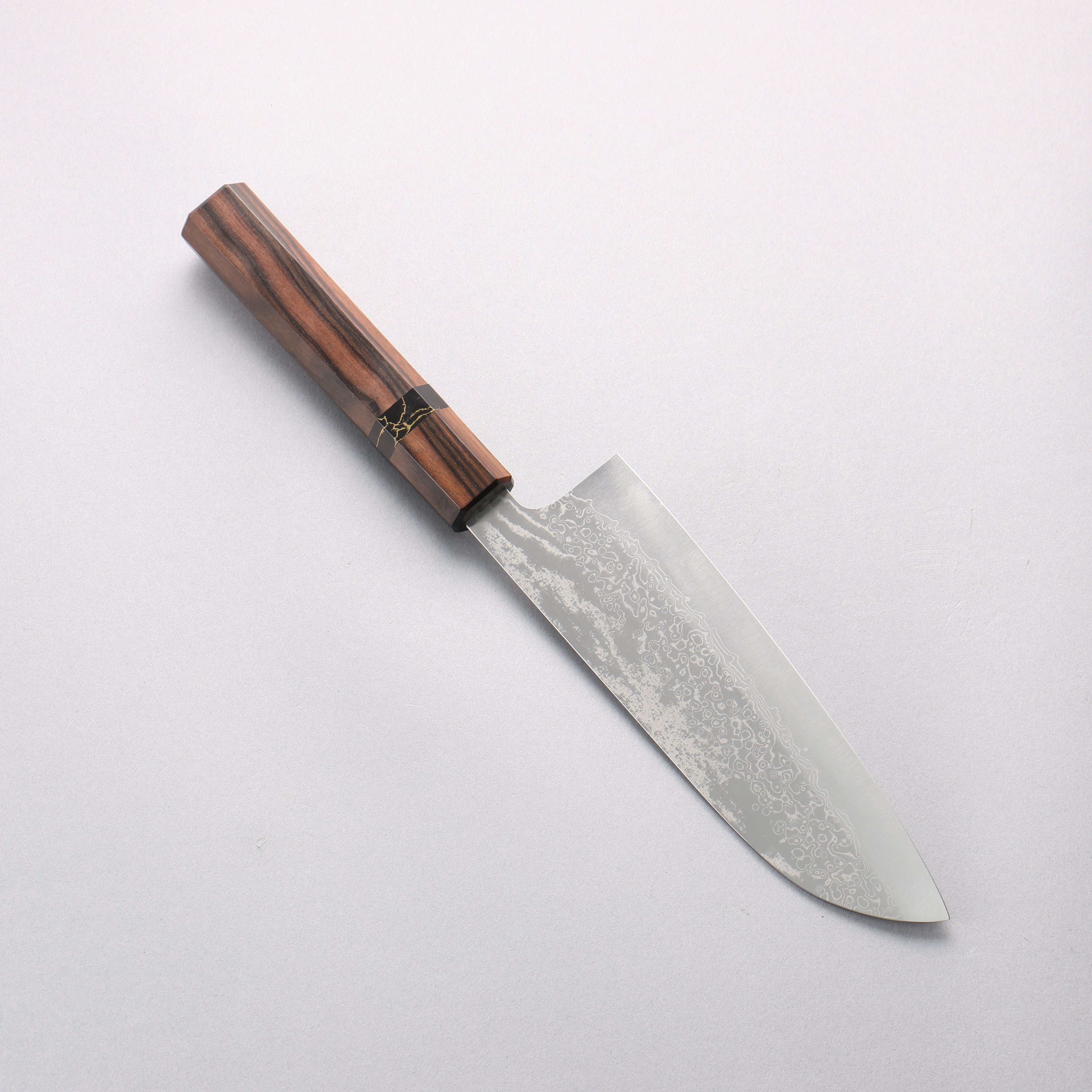 Makoto Kurosaki VG10w Damascus Santoku 165mm Ebony Wood & Black Turquoise Ring Handle - Seisuke Knife