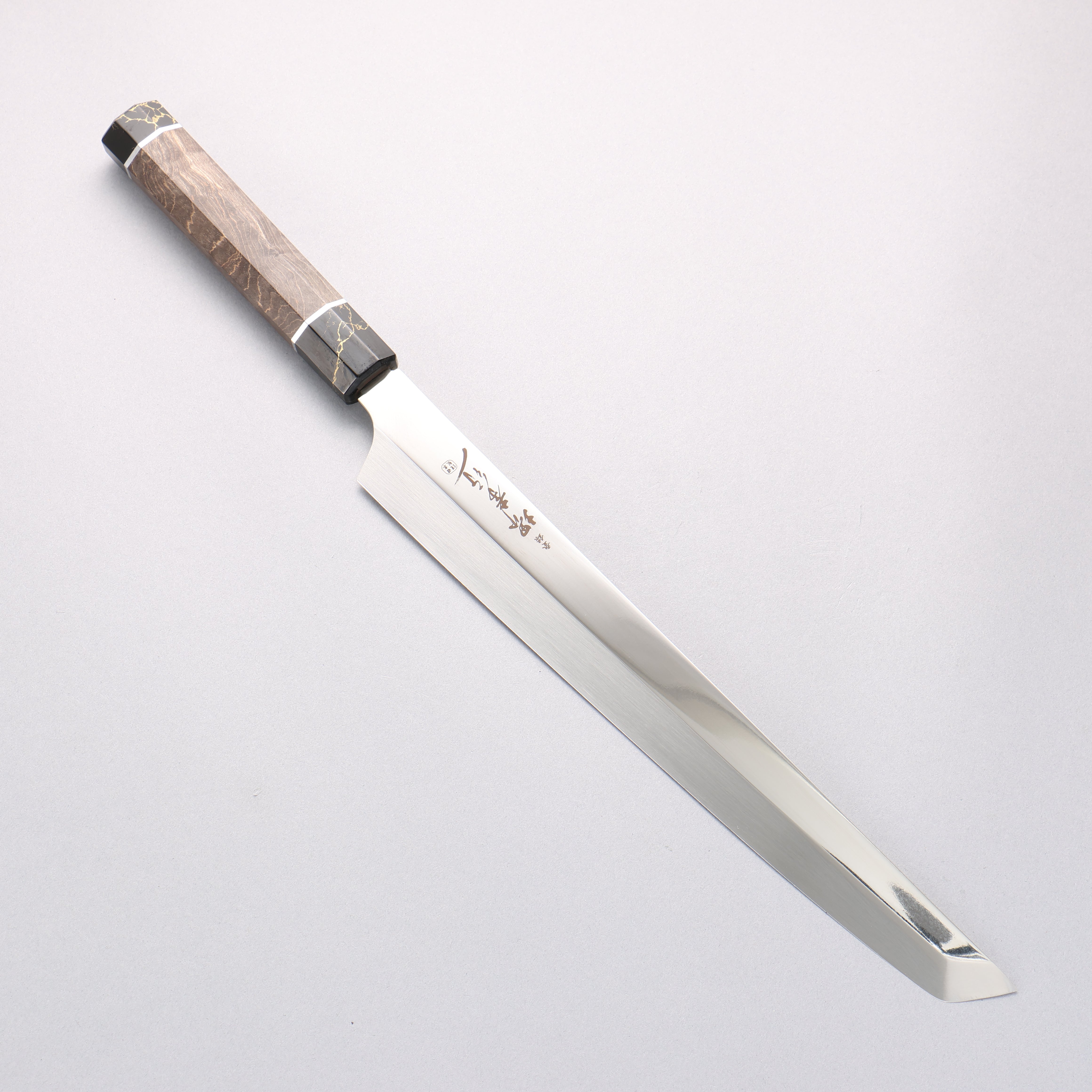 Sakai Takayuki Ginryu Honyaki Swedish Steel Mirrored Finish Sakimaru Yanagiba 300mm Stabilized wood Handle with Sheath - Seisuke Knife
