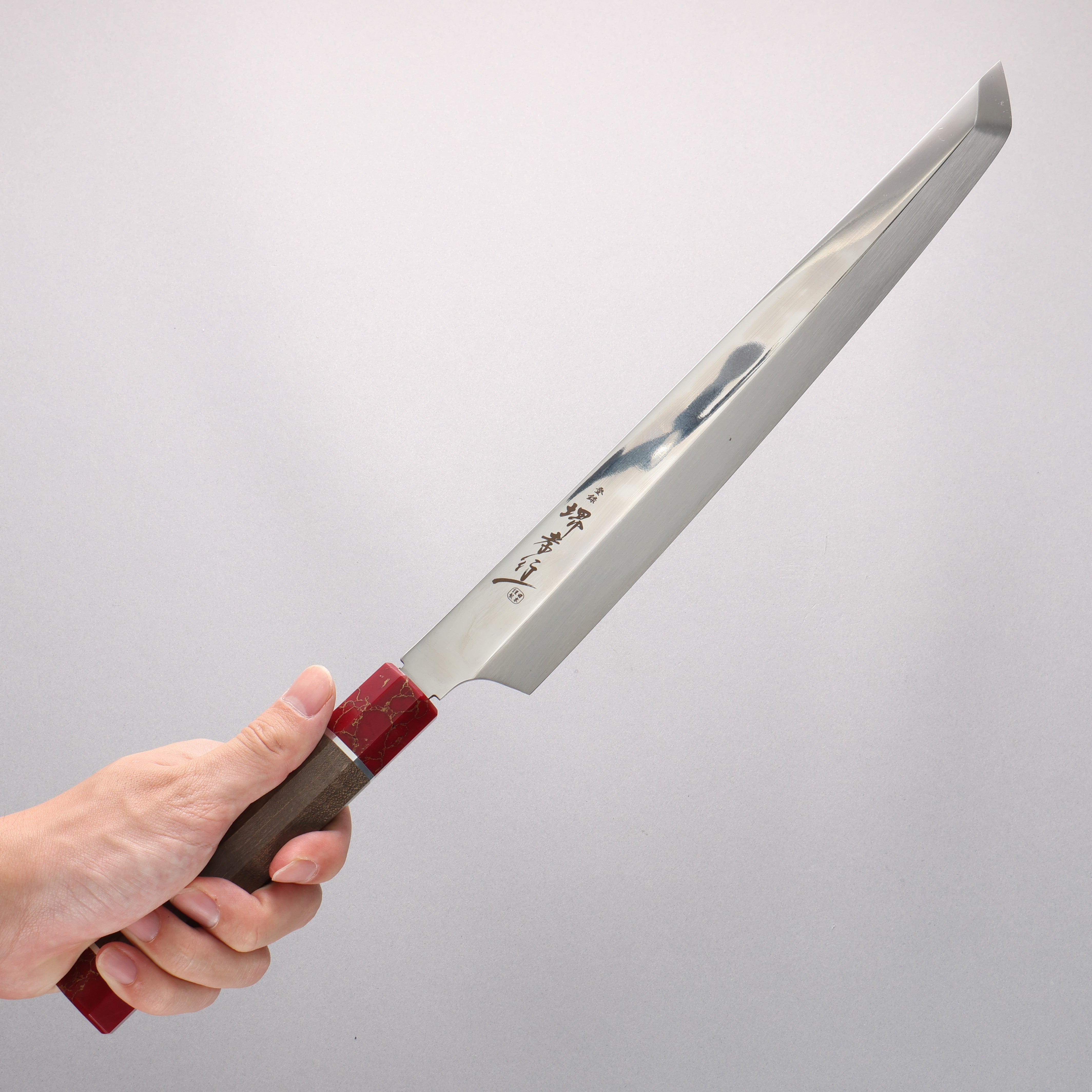 Sakai Takayuki Ginryu Honyaki Swedish Steel Mirrored Finish Sakimaru Yanagiba 300mm Stabilized wood Handle with Sheath - Seisuke Knife