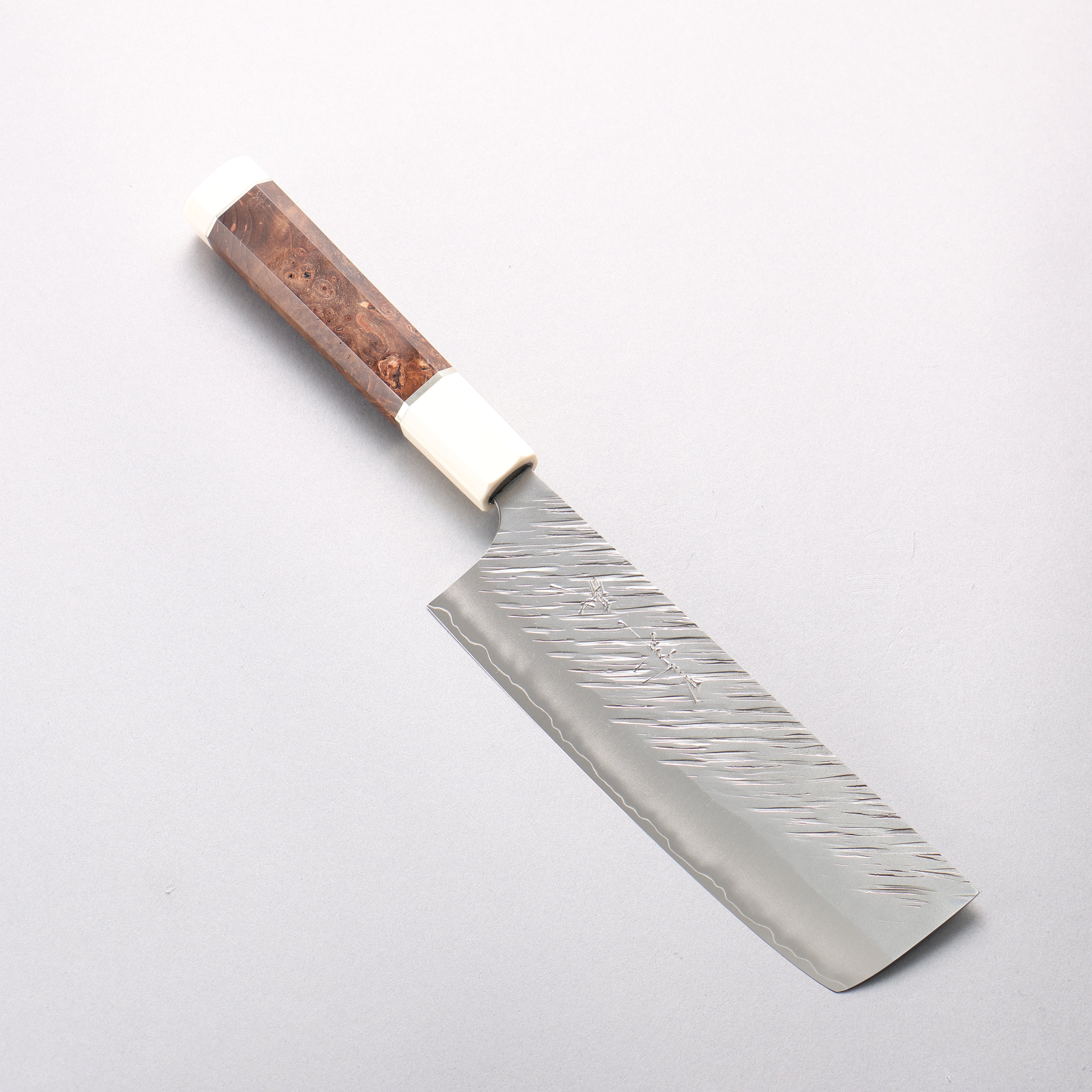 Yu Kurosaki Fujin SG2 Hammered Nakiri 165mm Chinese Quince Burl & White Resin Handle - Seisuke Knife