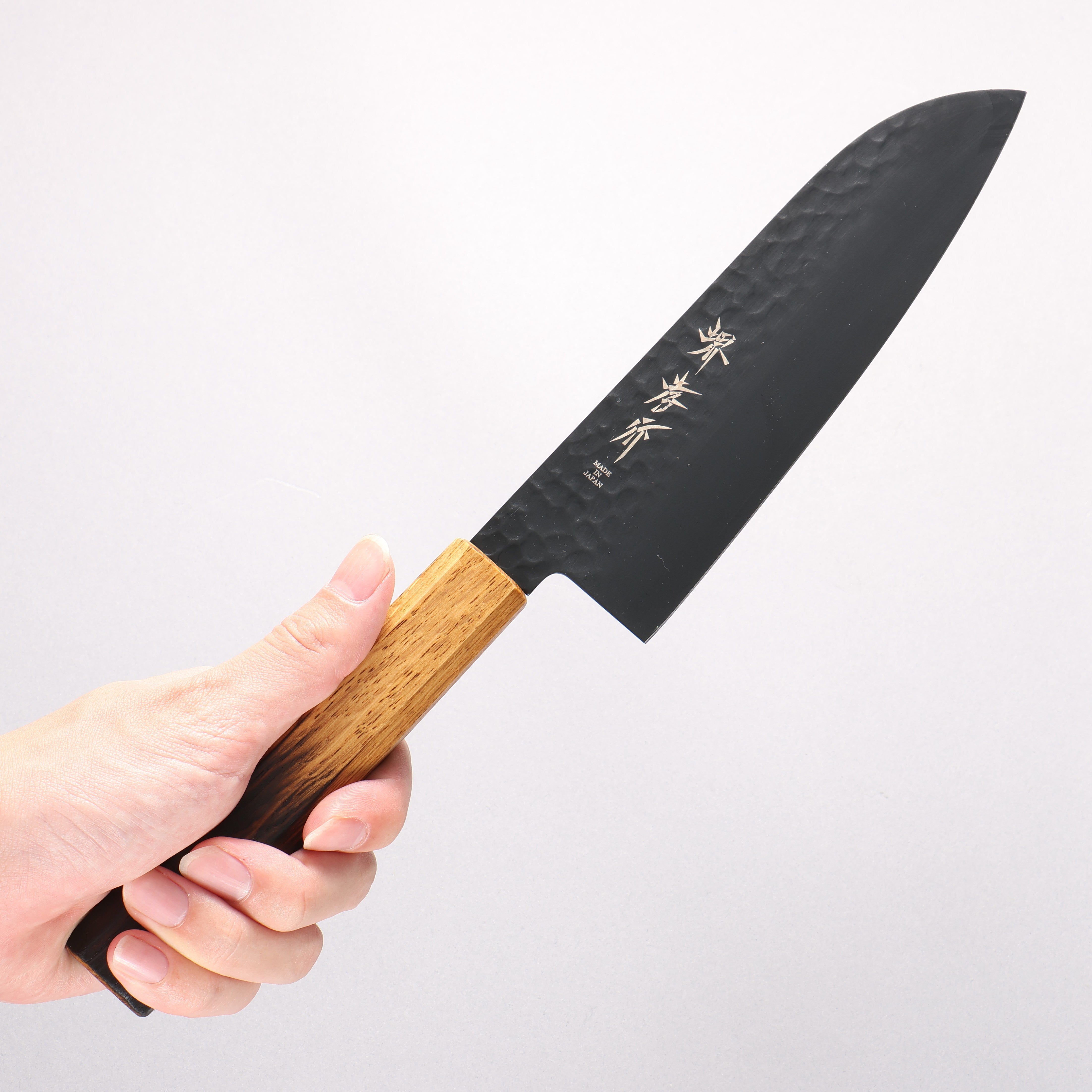 Sakai Takayuki Kurokage VG10 Hammered Teflon Coating Santoku 170mm Burnt Oak Handle - Seisuke Knife